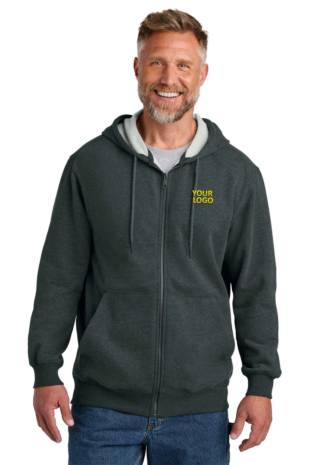 CornerStone Tough Fleece Custom Full Zip Hoodie for Men & Women - Soft & Warm Charcoal Heather Pullover - Perfect for Outdoor Activities, Casual Wear & Gym Workouts