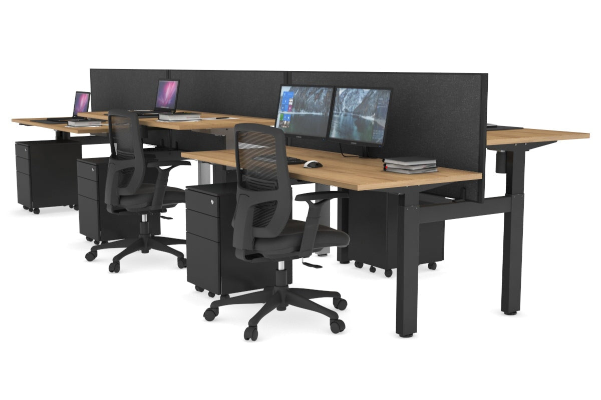 Just Right Height Adjustable 6-Person H-Shaped Workbench - Black Steel Frame [1600mm x 700mm] for Office, Workshop & Industrial Use