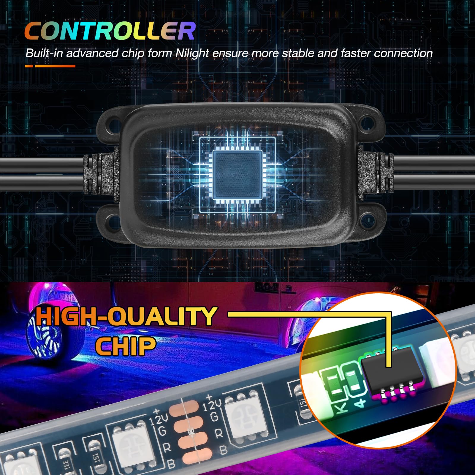 Nilight 4PCS 17.5inch RGB LED Wheel Ring Lights with APP & Remote Control - Dual Row Neon Lights with Turn Signal & Braking Function for Cars, SUVs, Trucks & Vans - Perfect for Off-Roading, Car Shows & Night Driving