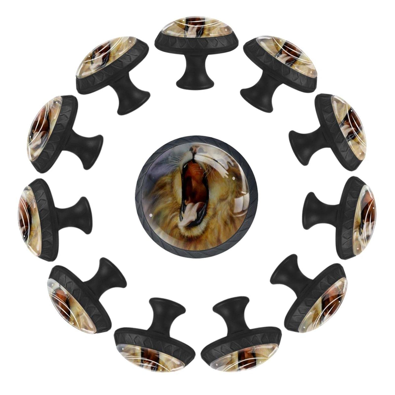 Colorful Lion Head Knobs - 12 Pack for Kids Furniture & Kitchen Cabinets