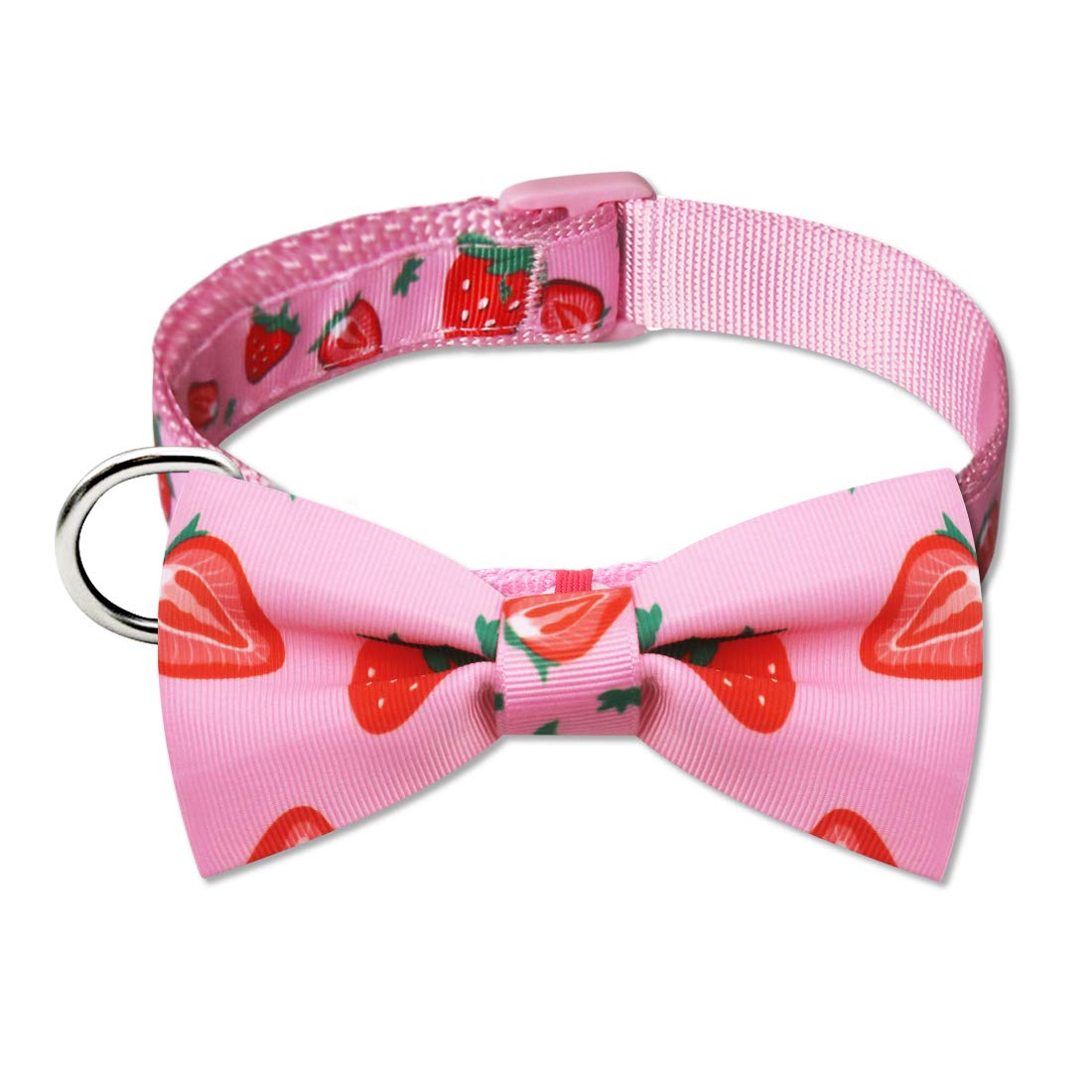 Azusa Pink Strawberry Bow Tie Dog Collar for Small Dogs - Adorable Pet Accessory for Parties, Photos & Special Occasions