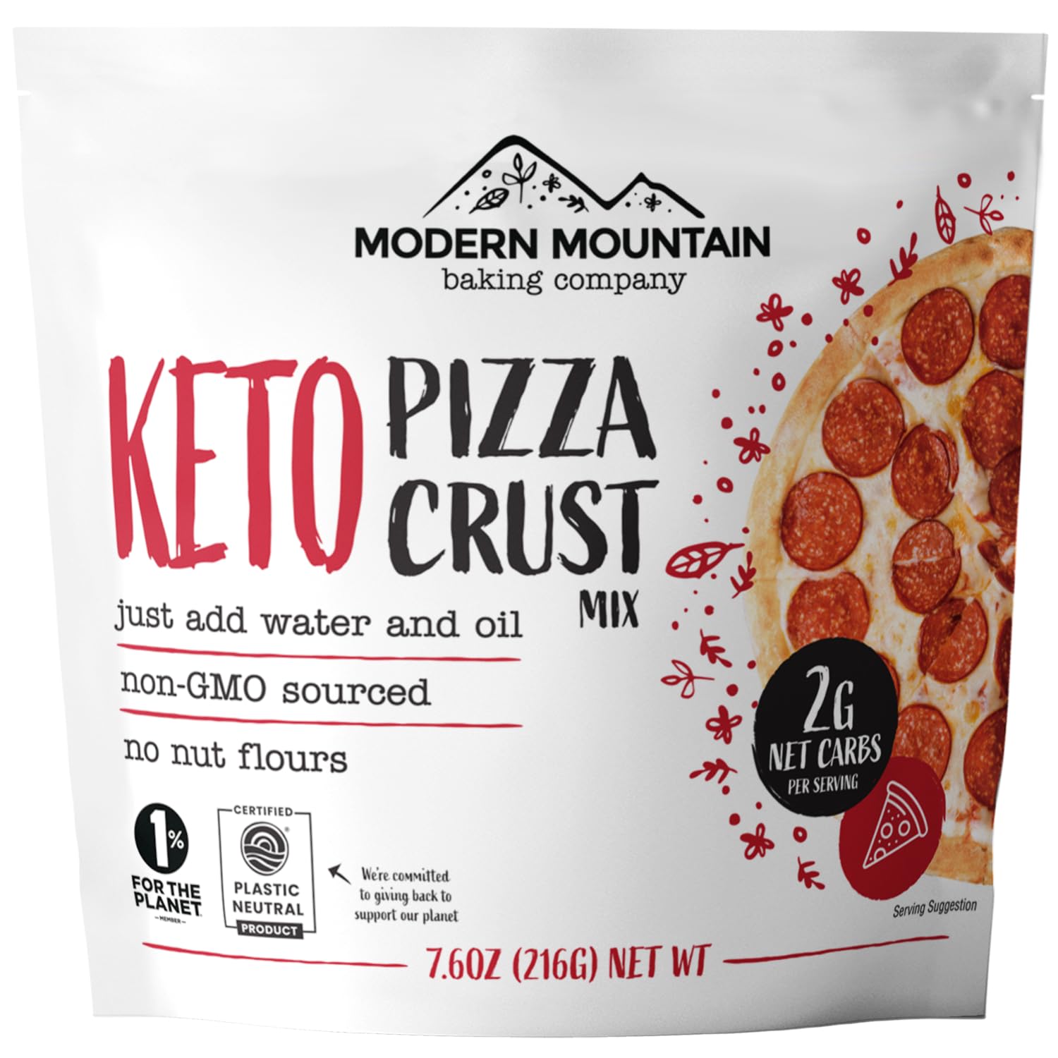 Keto Pizza Crust Mix - Low Carb, Zero Sugar, Non-GMO - Only 2g Net Carbs - Easy to Make with Just Water & Oil - Perfect for Keto Diet, Family Dinners, and Quick Meals (7.6oz, 1-Pack)