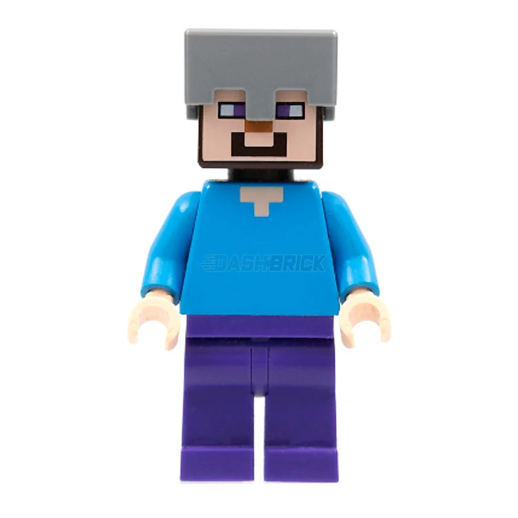 LEGO Minecraft Steve Minifigure with Light Nougat Skin, Dark Purple Legs & Flat Silver Helmet (2015) - Perfect for Minecraft Fans, Collectors & Creative Play