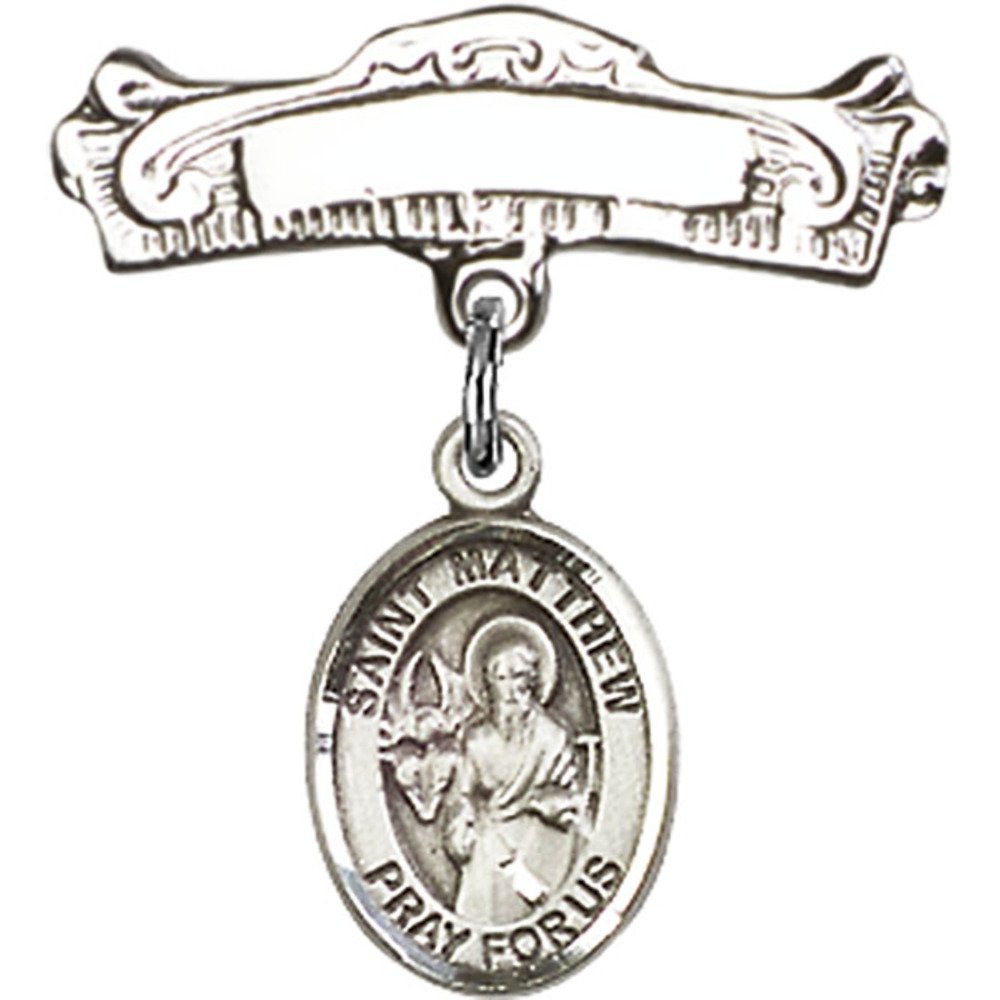 Sterling Silver Baby Badge with St. Matthew The Apostle Charm - 7/8