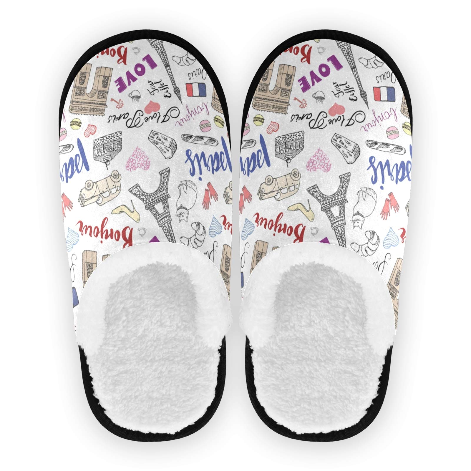 Bolaz House Slippers - Non-Slip Warm Indoor/Outdoor Slippers for Women & Men with Paris Eiffel Tower & Triumph Arch Design - Perfect for Home, Travel, Spa & Hotel Use