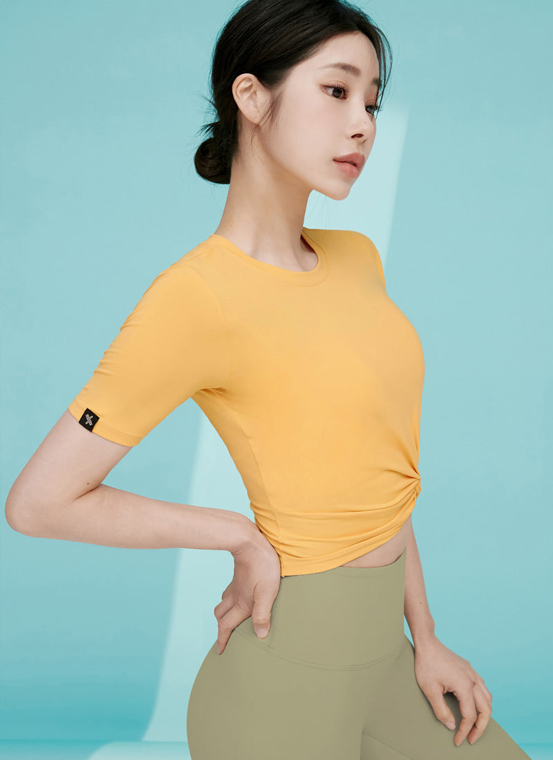 Stylish Fresh Feather Twist Crop Short Sleeve T-Shirt | Trendy Summer Casual Top for Women | Perfect for Beach Outings, Music Festivals & Streetwear Fashion