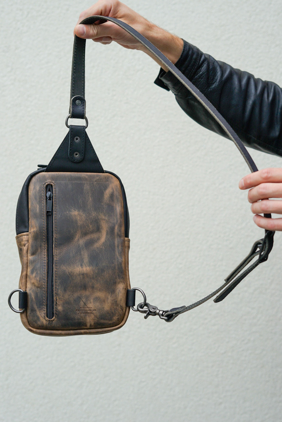 Two Tone Sling Bag - Flat Black & Hillbilly Sepia Accents - Crossbody Bag for Men & Women - Perfect for Travel, Hiking & Everyday Use