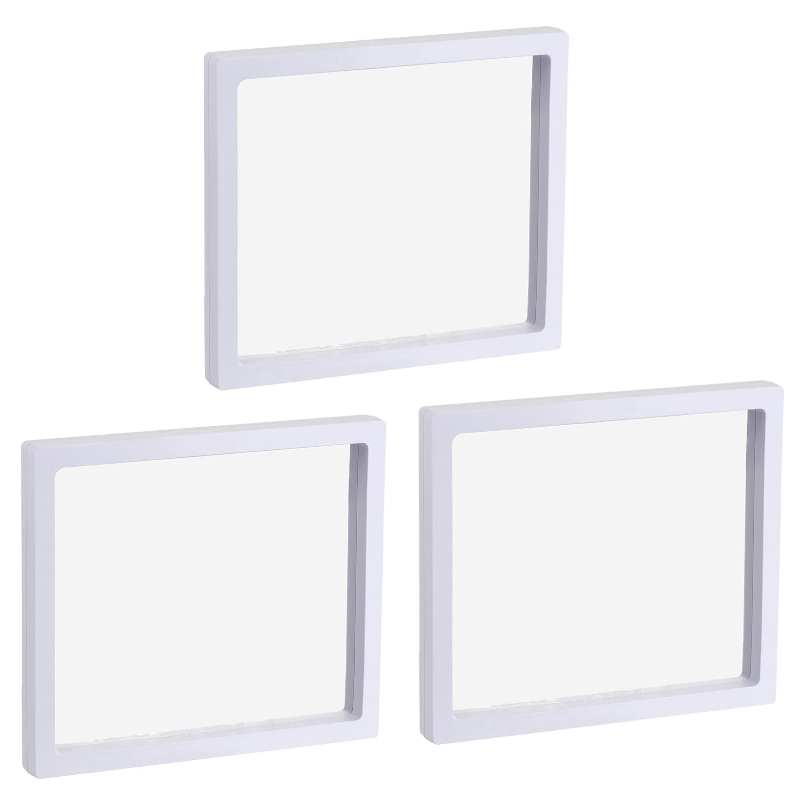 3D Floating Frame Jewelry Display Stand - 7.09x7.09x0.79 Inch White Acrylic Showcase Box for Rings, Necklaces, Bracelets & Earrings (Pack of 3) - Perfect for Retail Stores, Wedding Displays & Jewelry Photography
