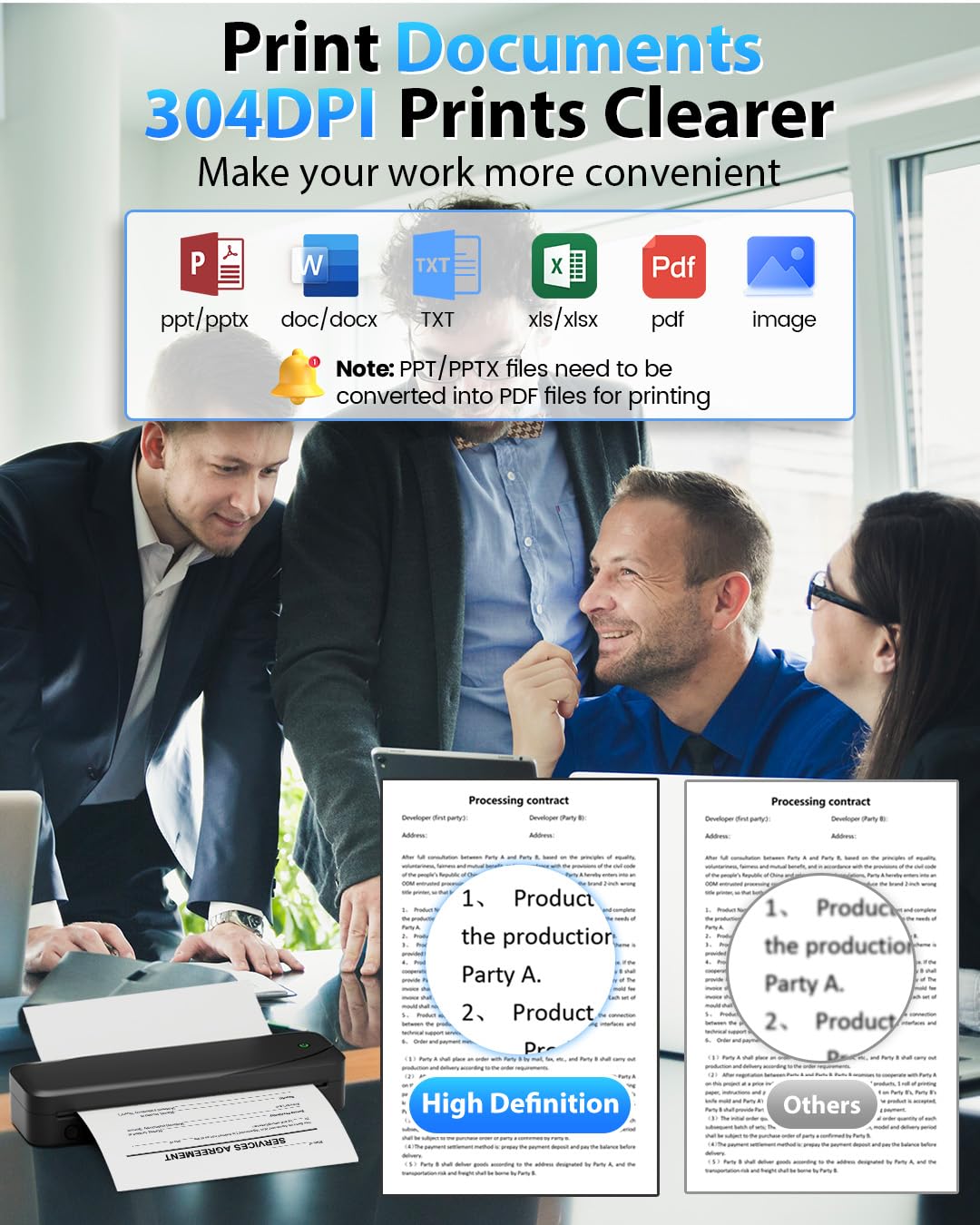 Memoking M833 A4 Thermal Printer - Portable Bluetooth Printer, 304 DPI High Resolution, Compatible with A4/A5/A6/4x6/3x5 Paper Sizes for Office, Home & Photo Printing (Works with Phone, Tablet & PC) - Perfect for Receipts, Labels, Documents & Instant Photos