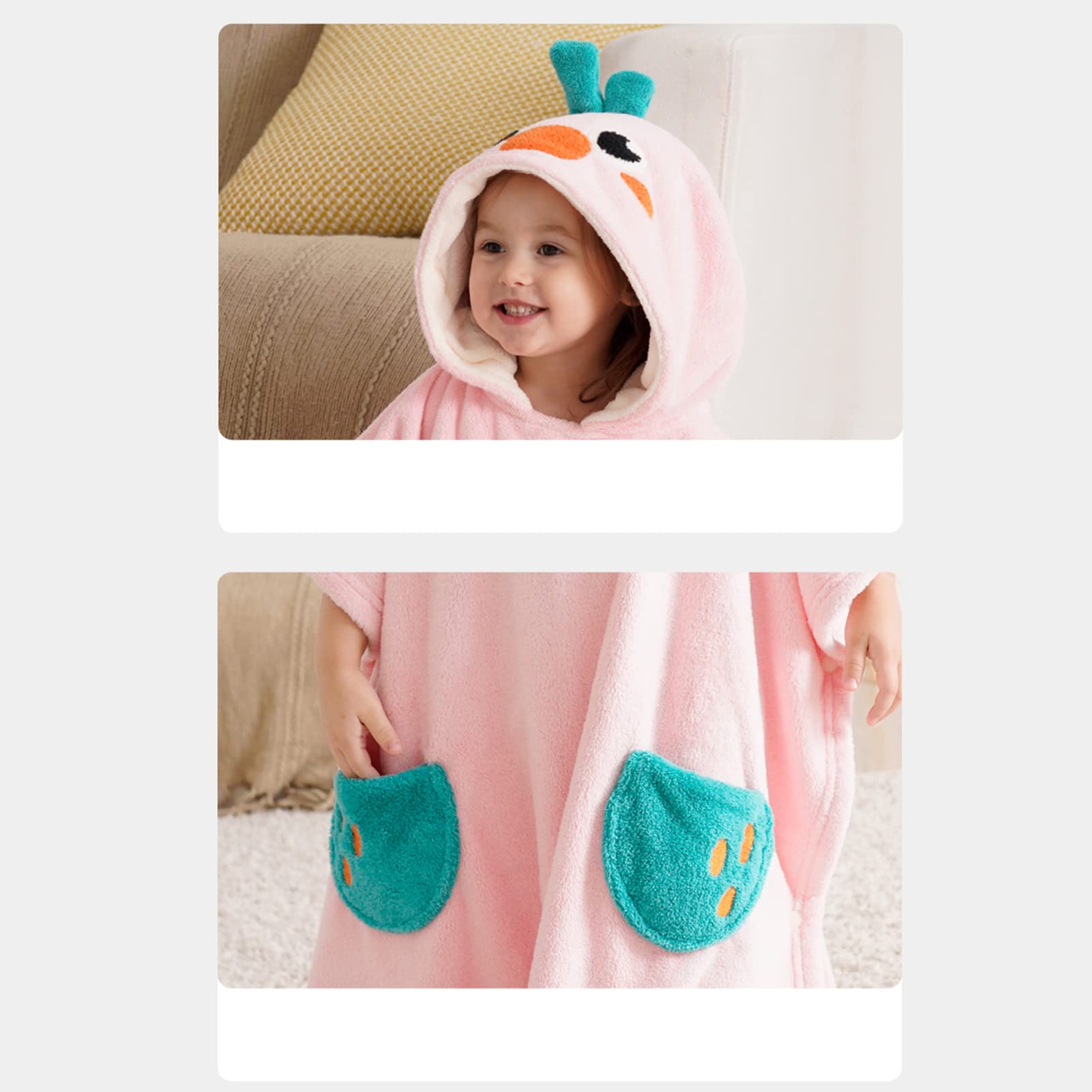 Bebamour Baby Hooded Towel and Washcloth Set - Soft Absorbent Bath Towels with Cute Pink Animal Design for Newborns, Infants & Toddlers - Perfect for Bath Time, Swimming Lessons & Spa Days