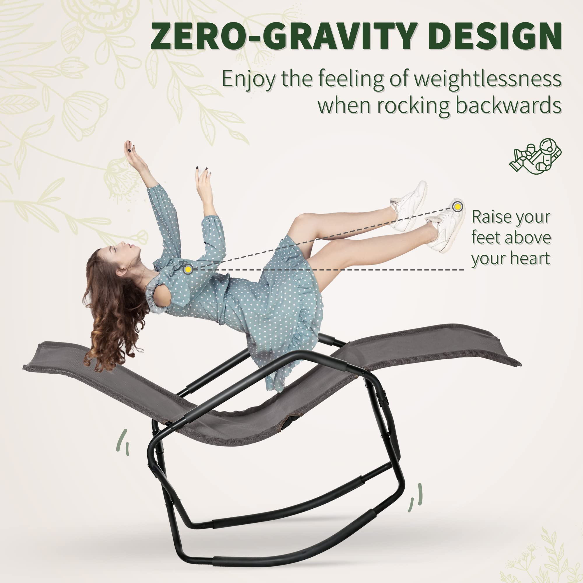 Outsunny Outdoor Folding Rocking Chair - Portable Zero Gravity Lounge Chair with Armrests for Patio, Lawn, Beach & Pool - Comfortable Foldable Chaise Lounge for Sunbathing, Relaxing & Tanning - Perfect for Backyard, Garden & Vacation Use