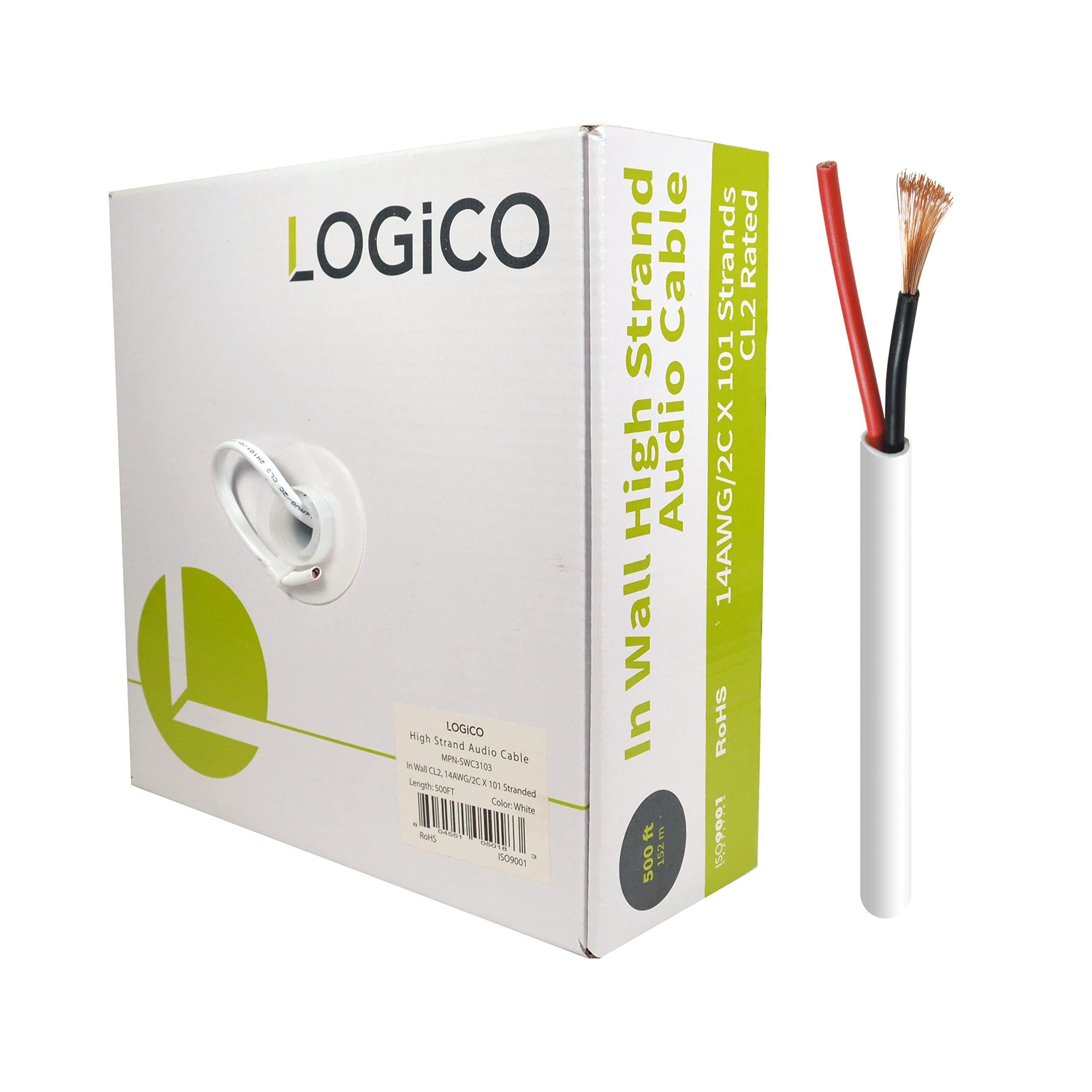 14/2 14AWG 2 Conductor In-Wall Speaker Wire - 500Ft Bulk Cable for Home Theater & Surround Sound Systems - CL2 Rated for Safe In-Wall Installation