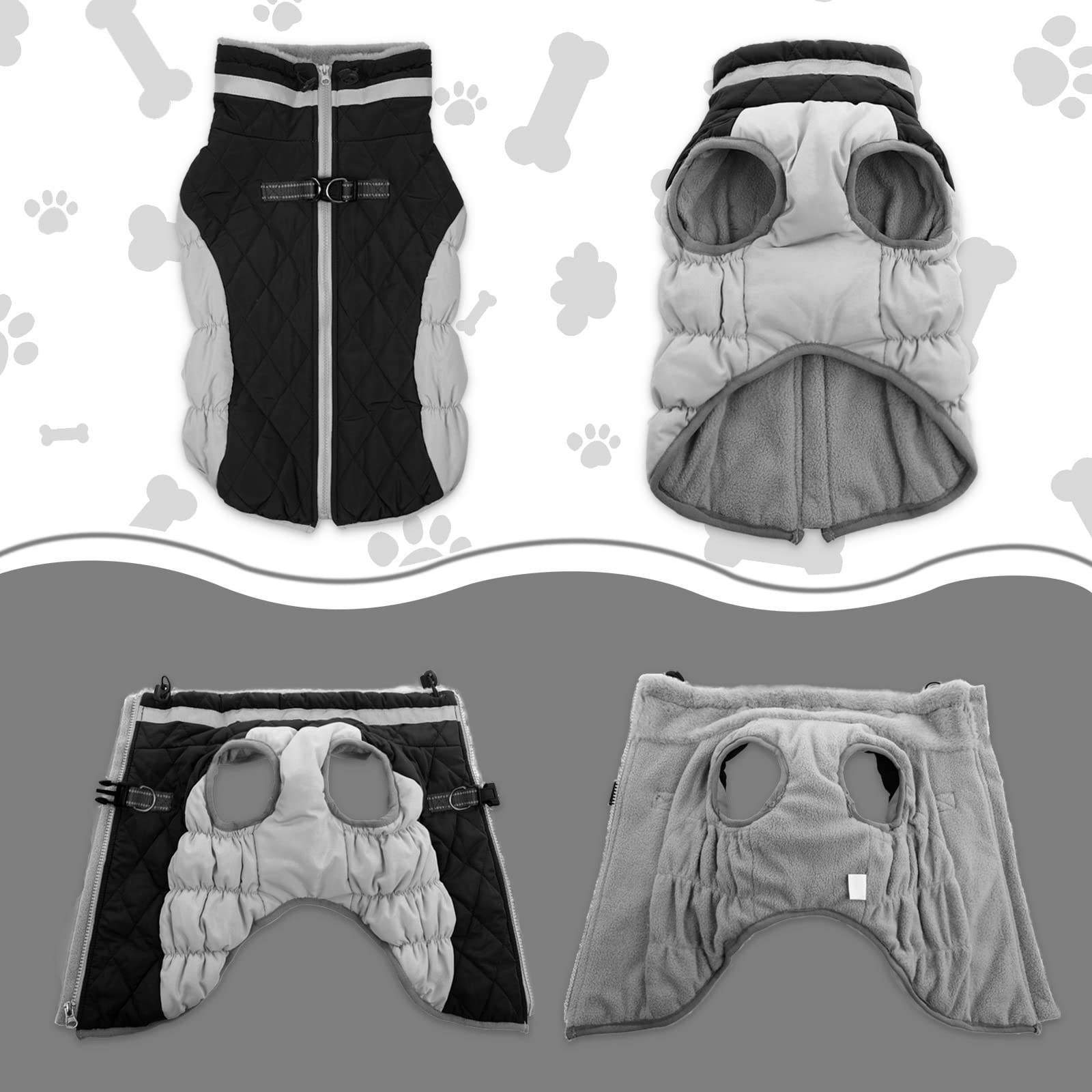 Lelepet Warm Winter Dog Coat - Windproof Reflective Fleece Jacket with Harness & Zipper for Small Medium Large Dogs | Cold Weather Protection for Outdoor Walks & Daily Use