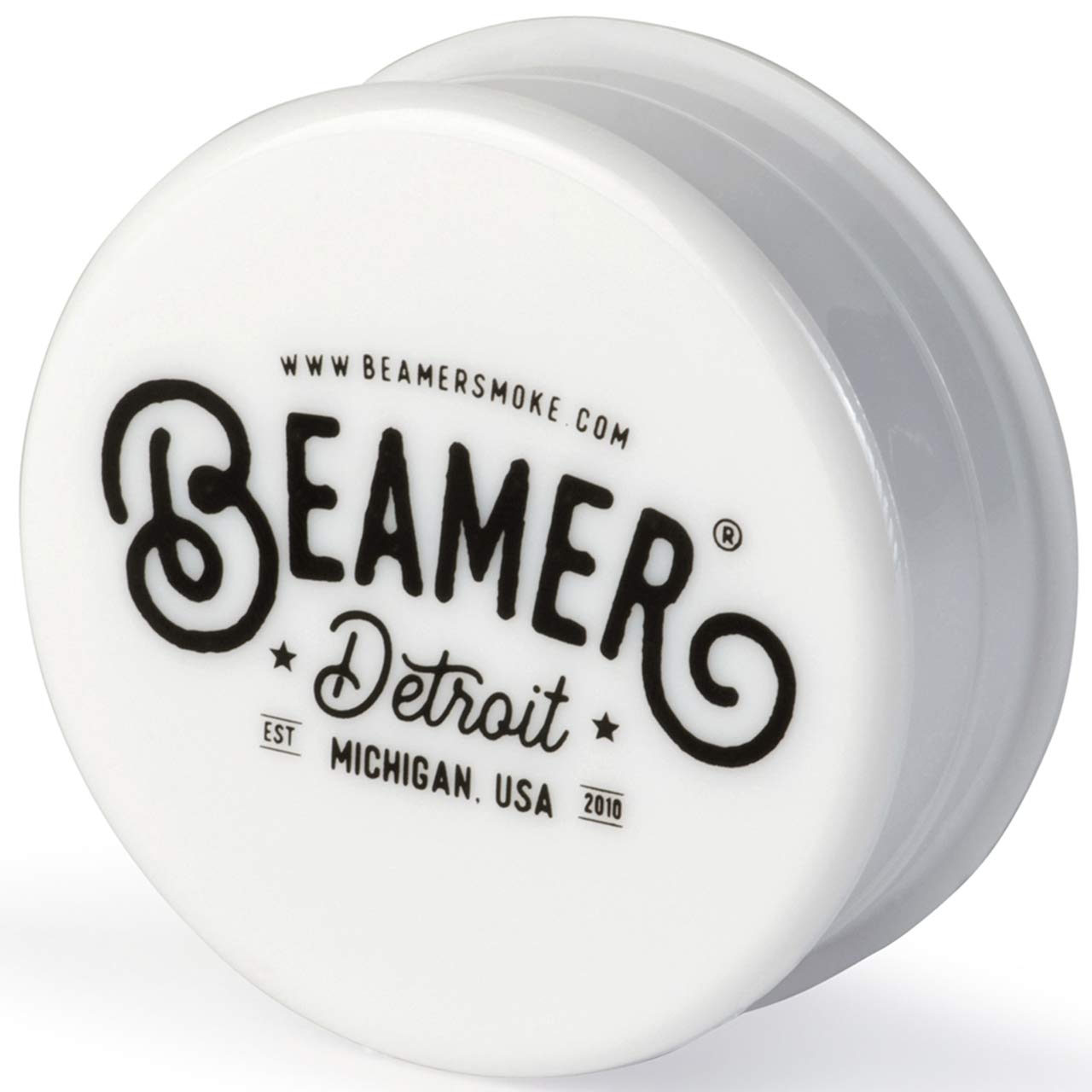 Beamer Detroit Logo 3-Piece 63mm Acrylic Herb Grinder - Opaque White with Free Smoke Sticker | Perfect for Grinding Herbs, Spices & Tobacco | Great for Home Use, Travel & Gifts