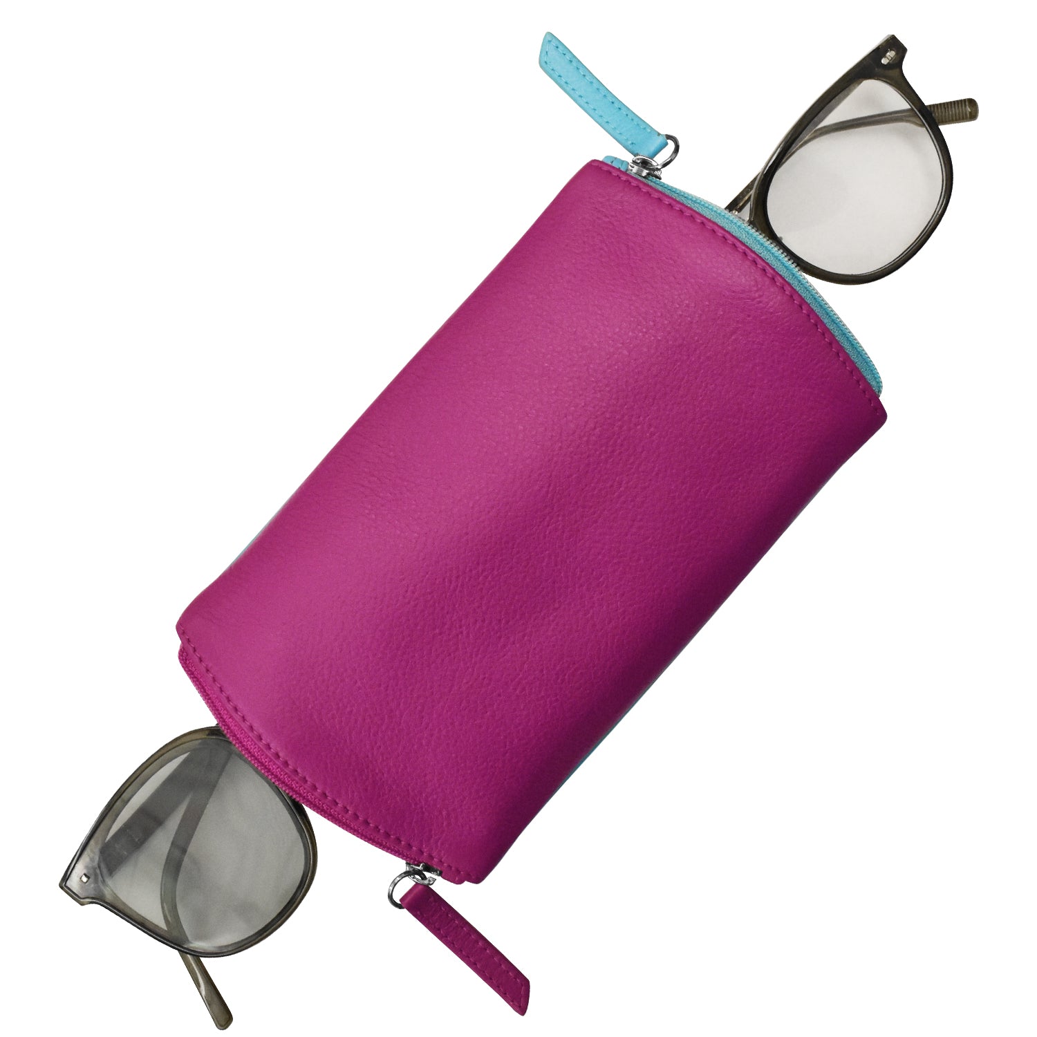 Two Tone Double Zip Eyeglass Case - Stylish Protective Eyewear Storage for Sunglasses & Reading Glasses - Perfect for Travel, Work & Everyday Use