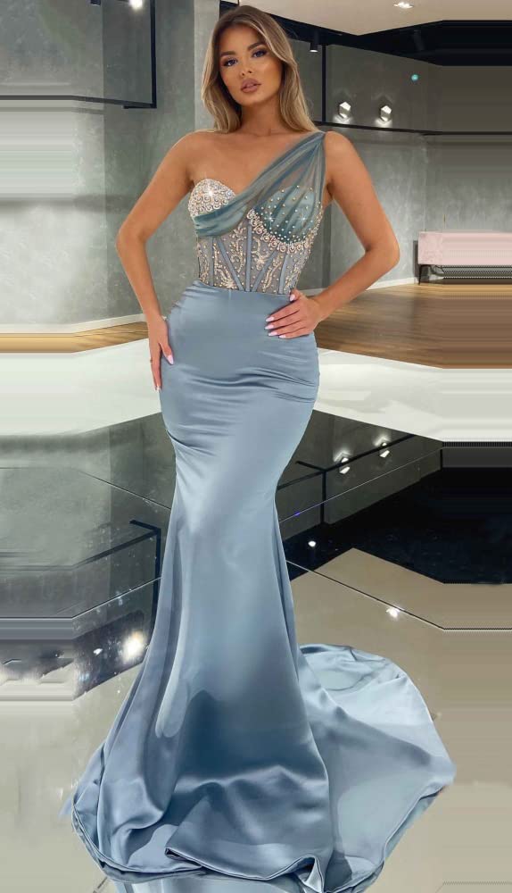 Elegant Beaded One Shoulder Mermaid Bridesmaid Dress for Women - Perfect for Evening Parties, Weddings & Formal Events