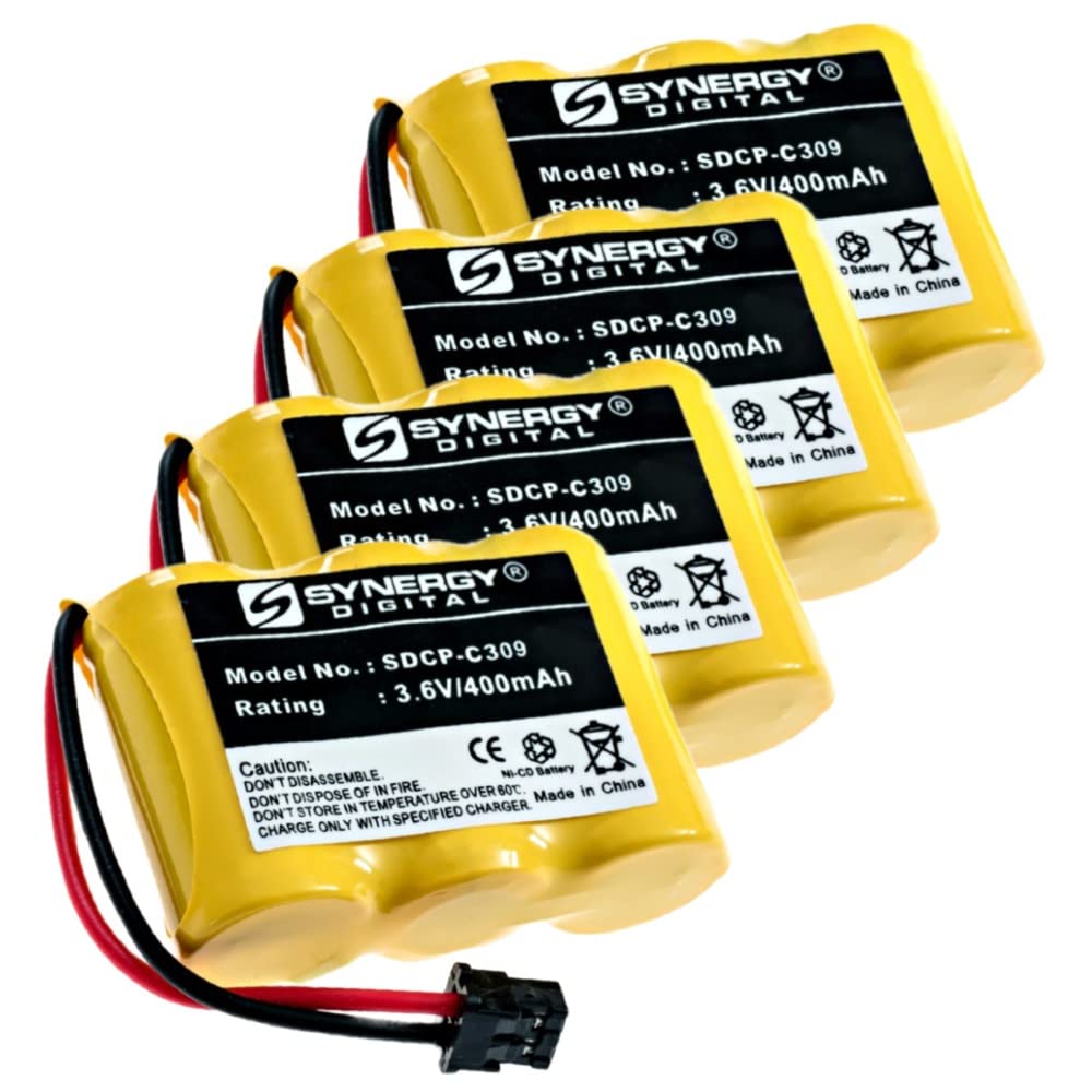 Synergy Digital Cordless Phone Batteries - 4-Pack SDCP-C309 Ultra Hi-Capacity (400mAh, 3.6V) Replacement Battery for Panasonic KX-T4330B Cordless Phones | Perfect for Home & Office Communication Devices