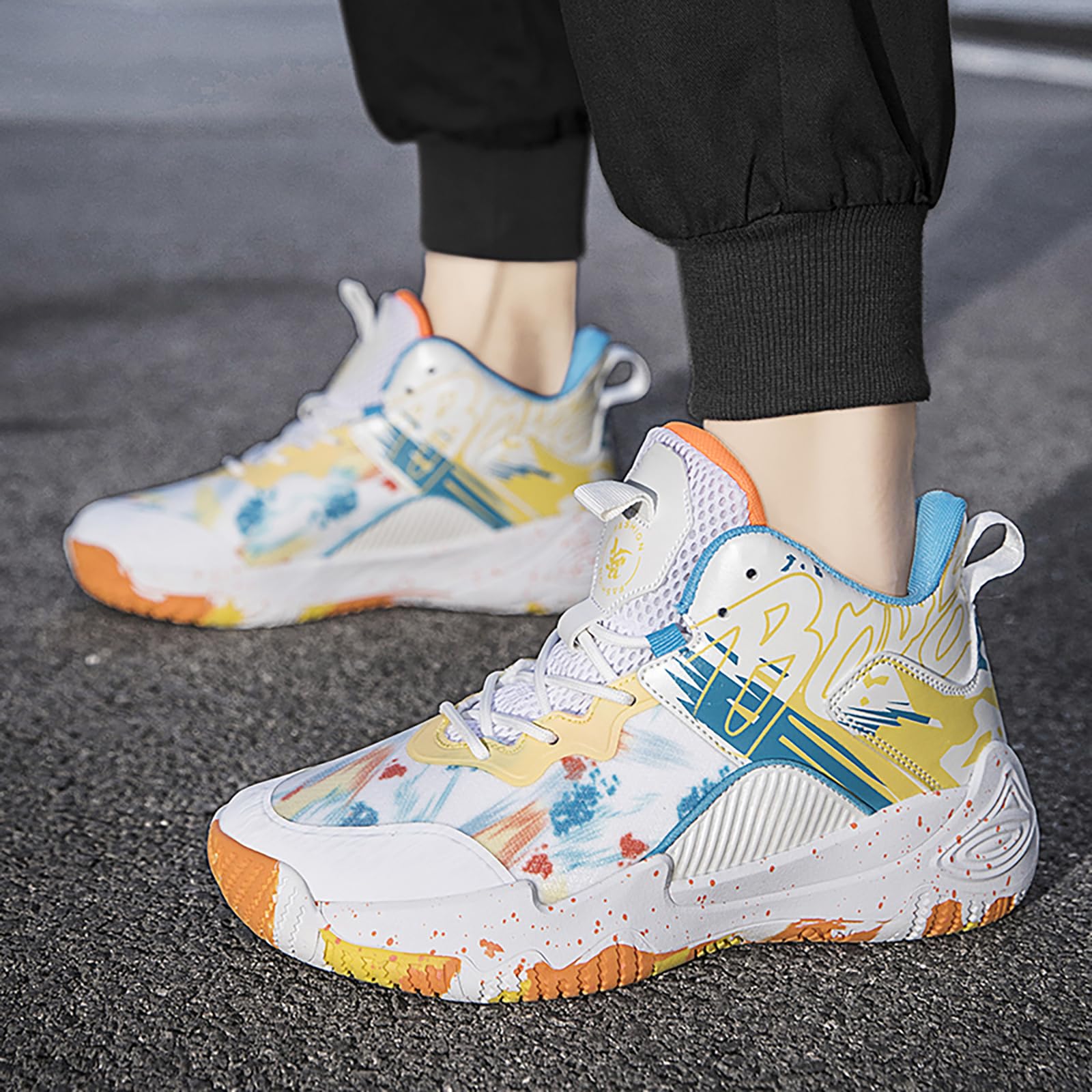 Men's & Women's Basketball Shoes - High Rebound Non-Slip Running Sneakers with Colorful Painting Design | Perfect for Court Play, Gym Workouts & Casual Streetwear
