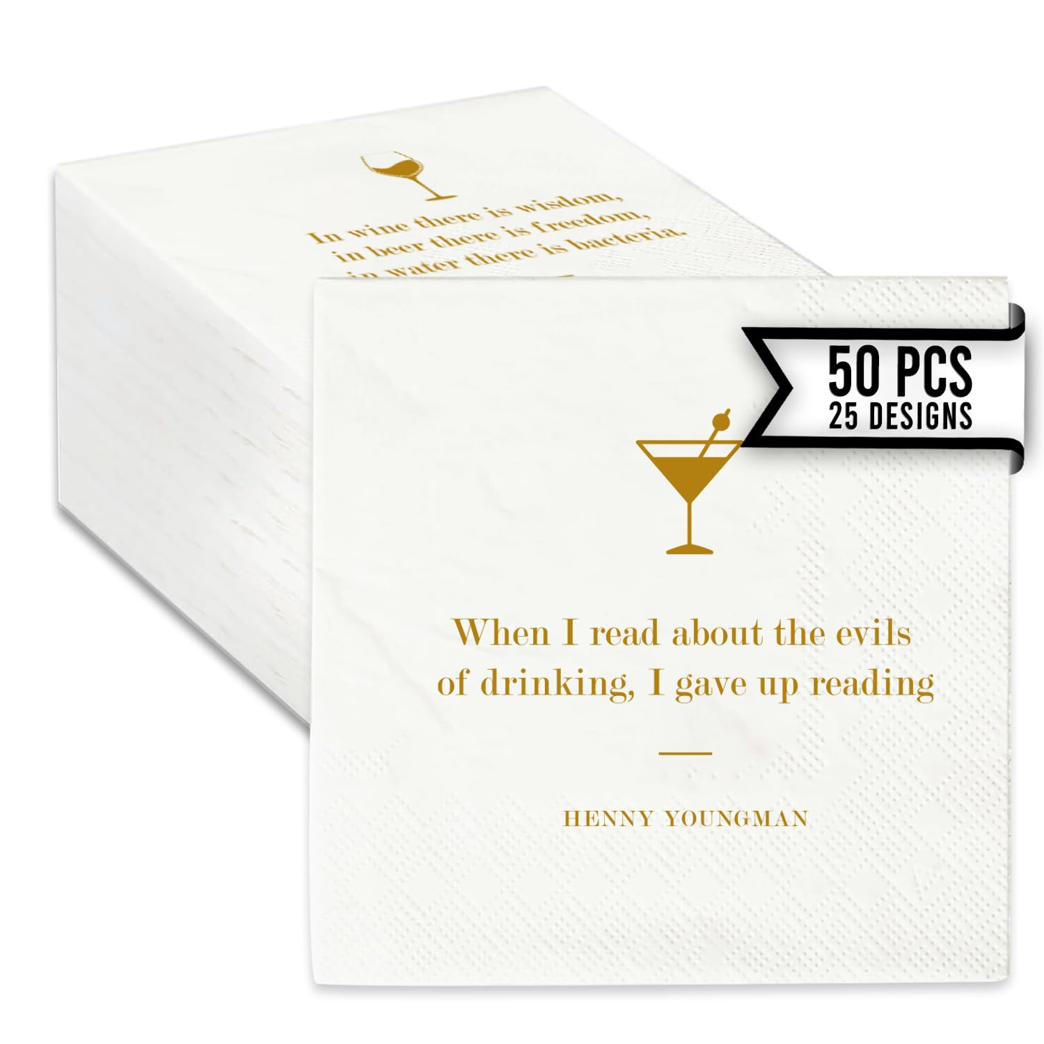 50-Pack Funny Drinking Quote Bar Napkins for Adults - 25 Unique Cocktail Sayings | Perfect for Weddings, Parties, Events & Home Entertaining | Great Conversation Starters for Bars, BBQs & Cocktail Hours
