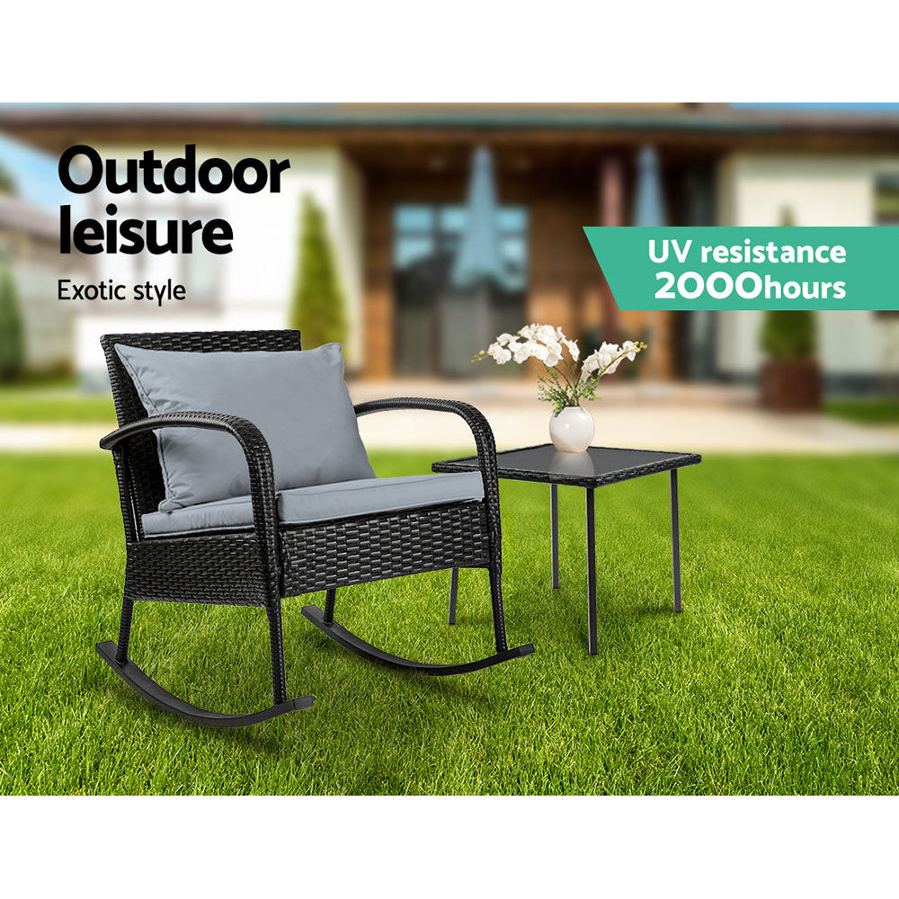 2-Piece Wicker Rocking Chair and Side Table Set - Outdoor Patio Furniture for Relaxing in Garden, Porch or Backyard