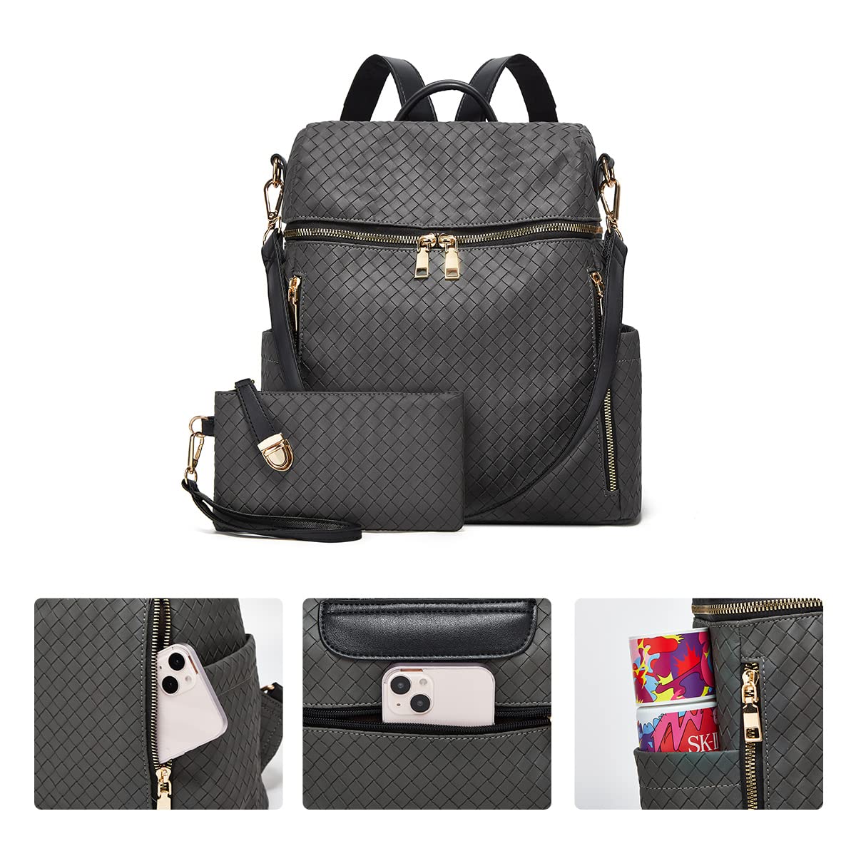 Stylish PU Leather Convertible Backpack Purse for Women - 2-Piece Travel Satchel & Handbag Set - Perfect for Daily Commute, Work, and Weekend Getaways