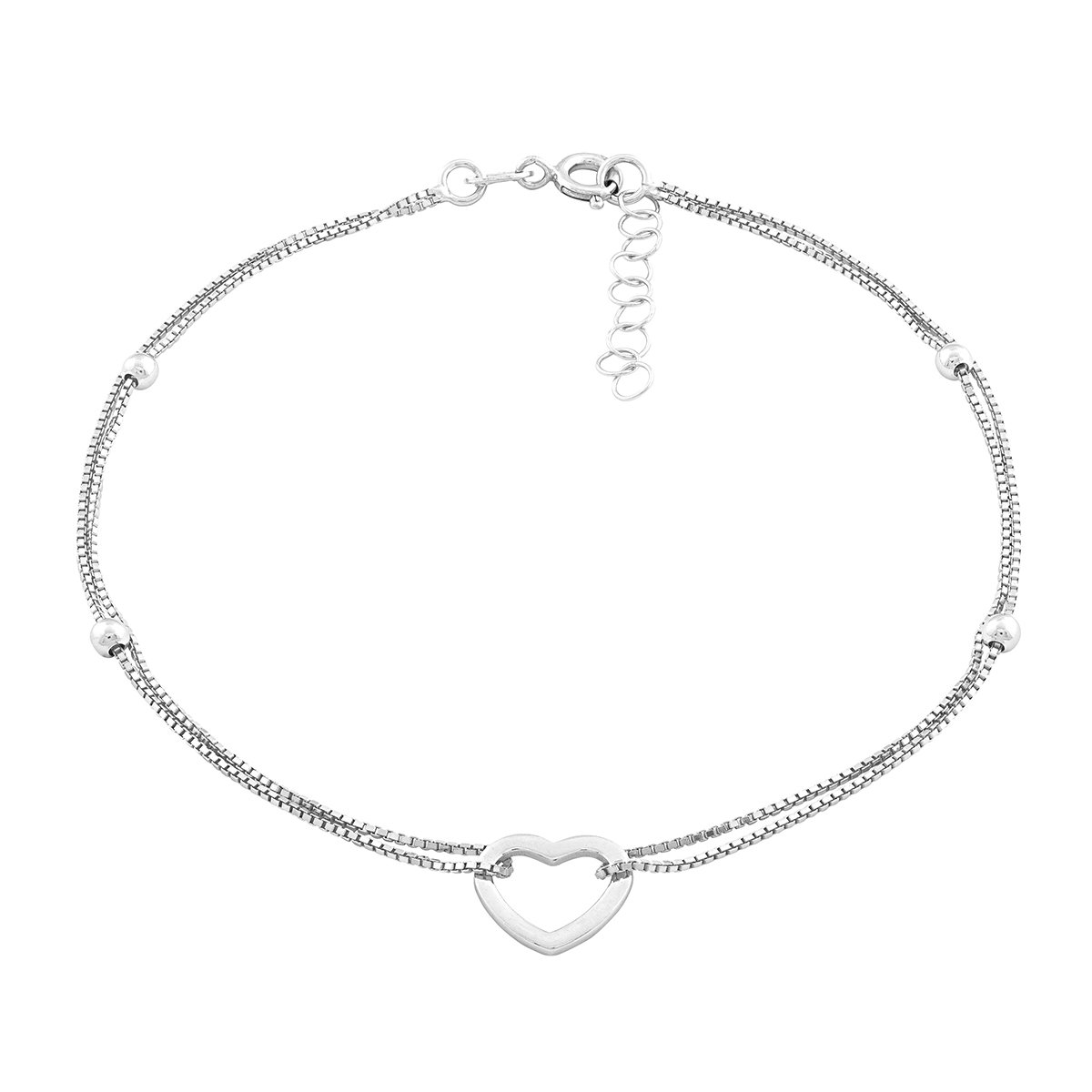 Beaux Bijoux Sterling Silver & 14K Gold Plated Italian Double Strand Heart Beaded Anklet with 9