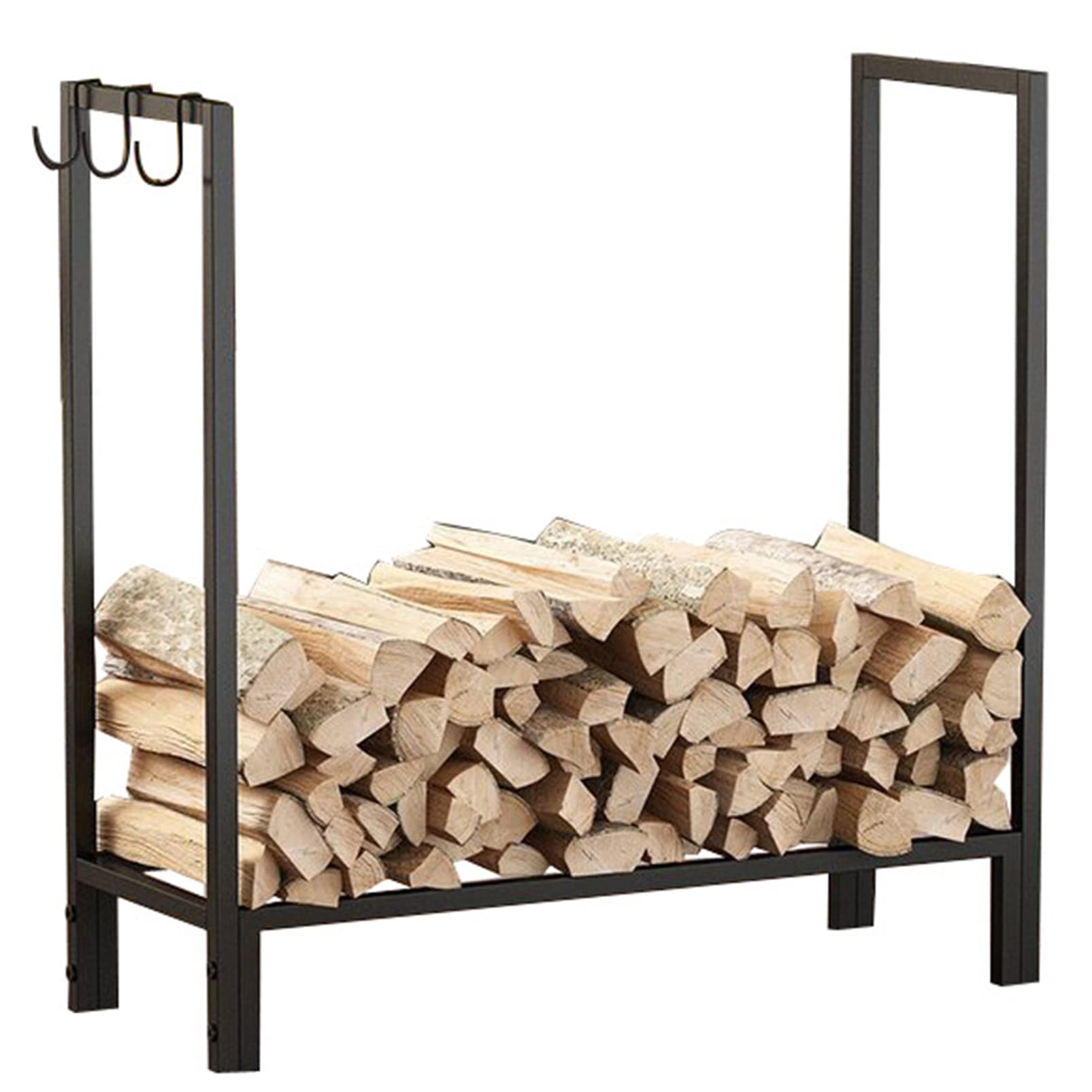 Fadiadem Heavy Duty Firewood Rack Holder - Indoor/Outdoor Log Stacker Stand with Tool Hooks - Space Saving Steel Fireplace Wood Storage System - Perfect for Patio, Backyard, and Fireplace Wood Organization