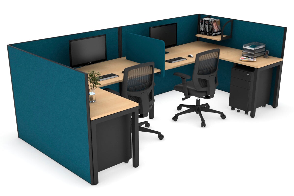 Quadro Square Legs 2-Person Corner Workstation Desk - U-Shaped Black Frame [1800L x 1800W] with Cable Management - Perfect for Office & Home Workspace Setup