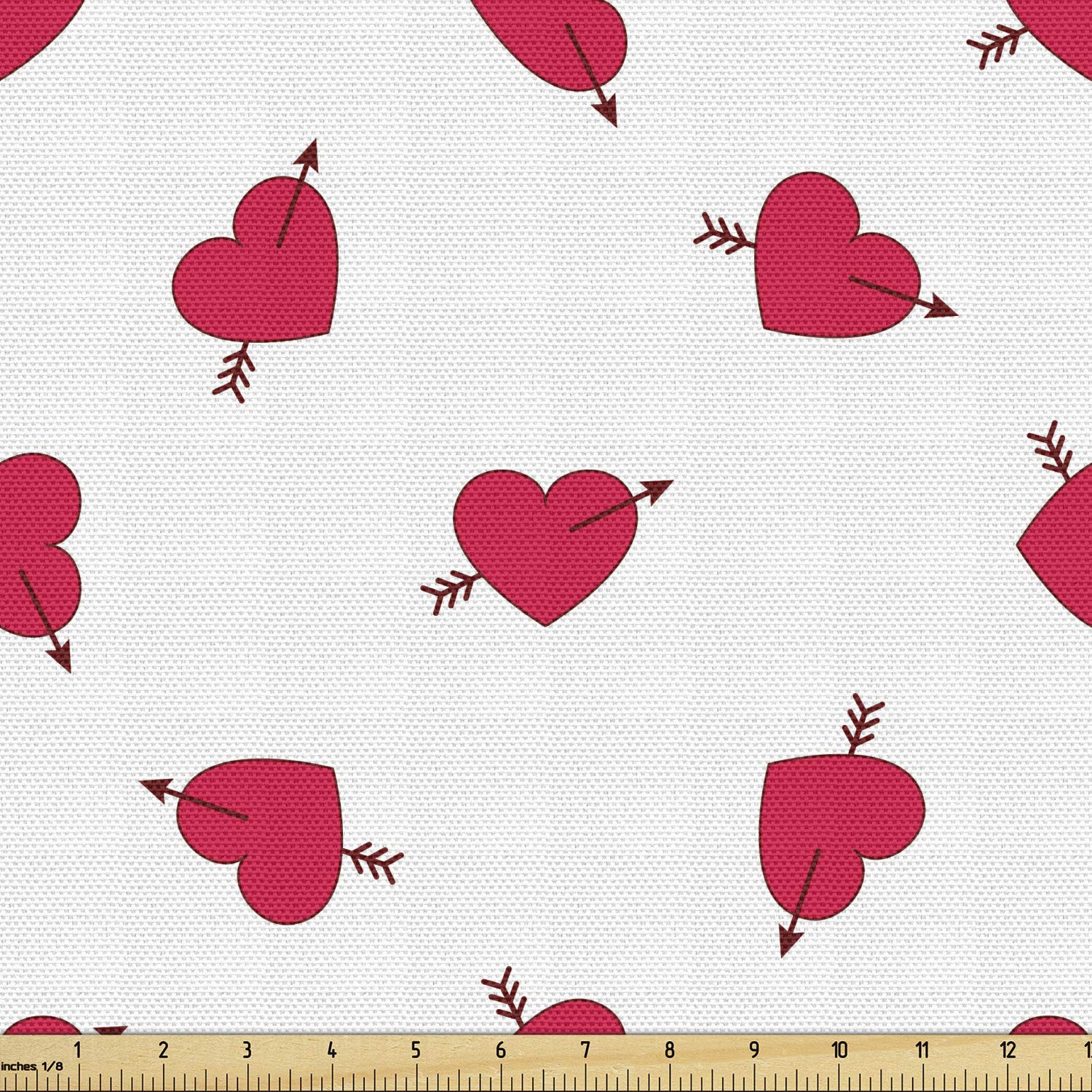 Ambesonne Valentine's Day Fabric by The Yard - Cartoon Hearts with Arrows Love Passion Romance Print - 10 Yards Dark Coral Brown White Upholstery Fabric for DIY Home Decor, Pillows, Curtains & Table Runners