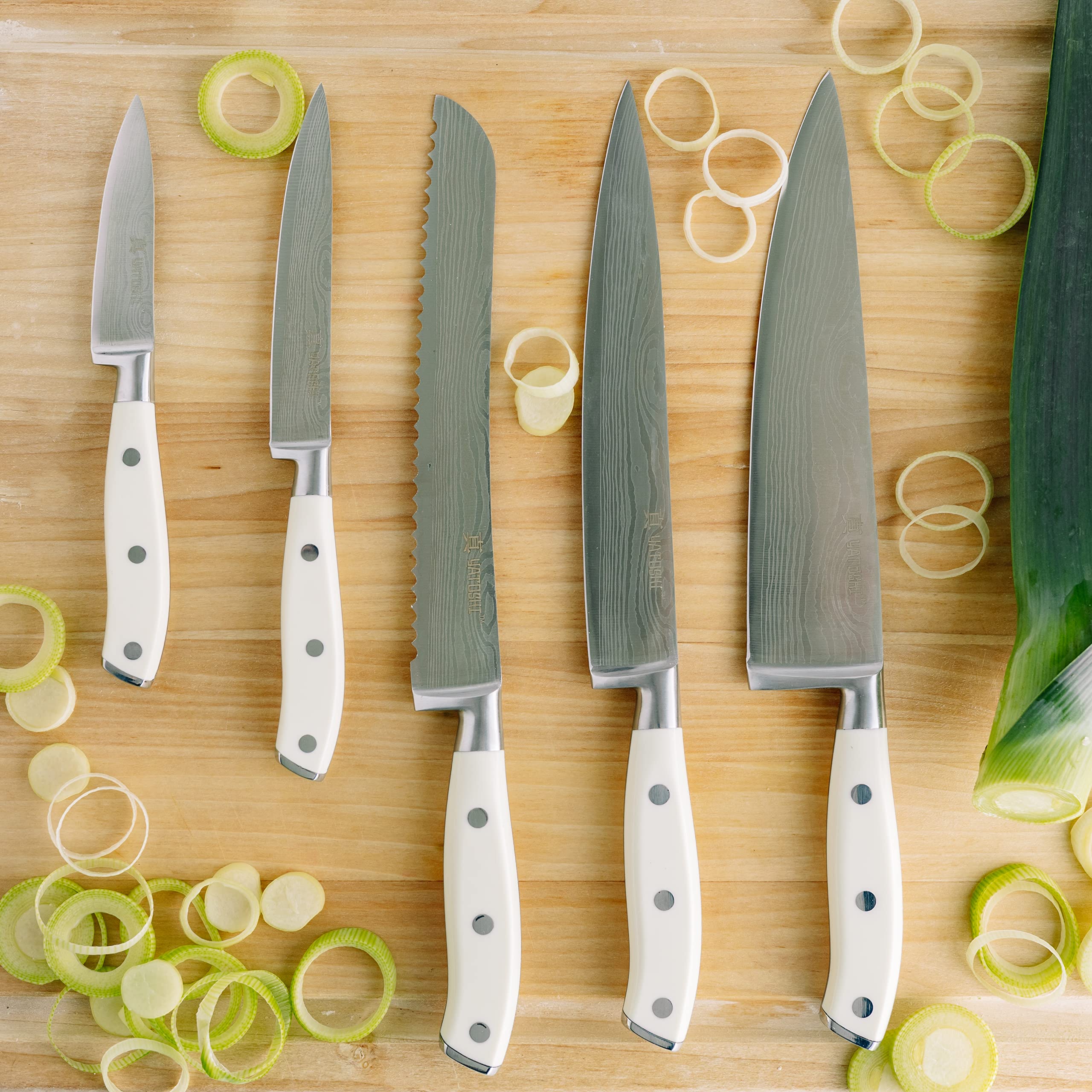 Yatoshi 12-Piece White Knife Block Set - Professional Ultra Sharp High Carbon Stainless Steel Kitchen Knives with Ergonomic Handle | Perfect for Home Chefs, Cooking Enthusiasts & Restaurant Use