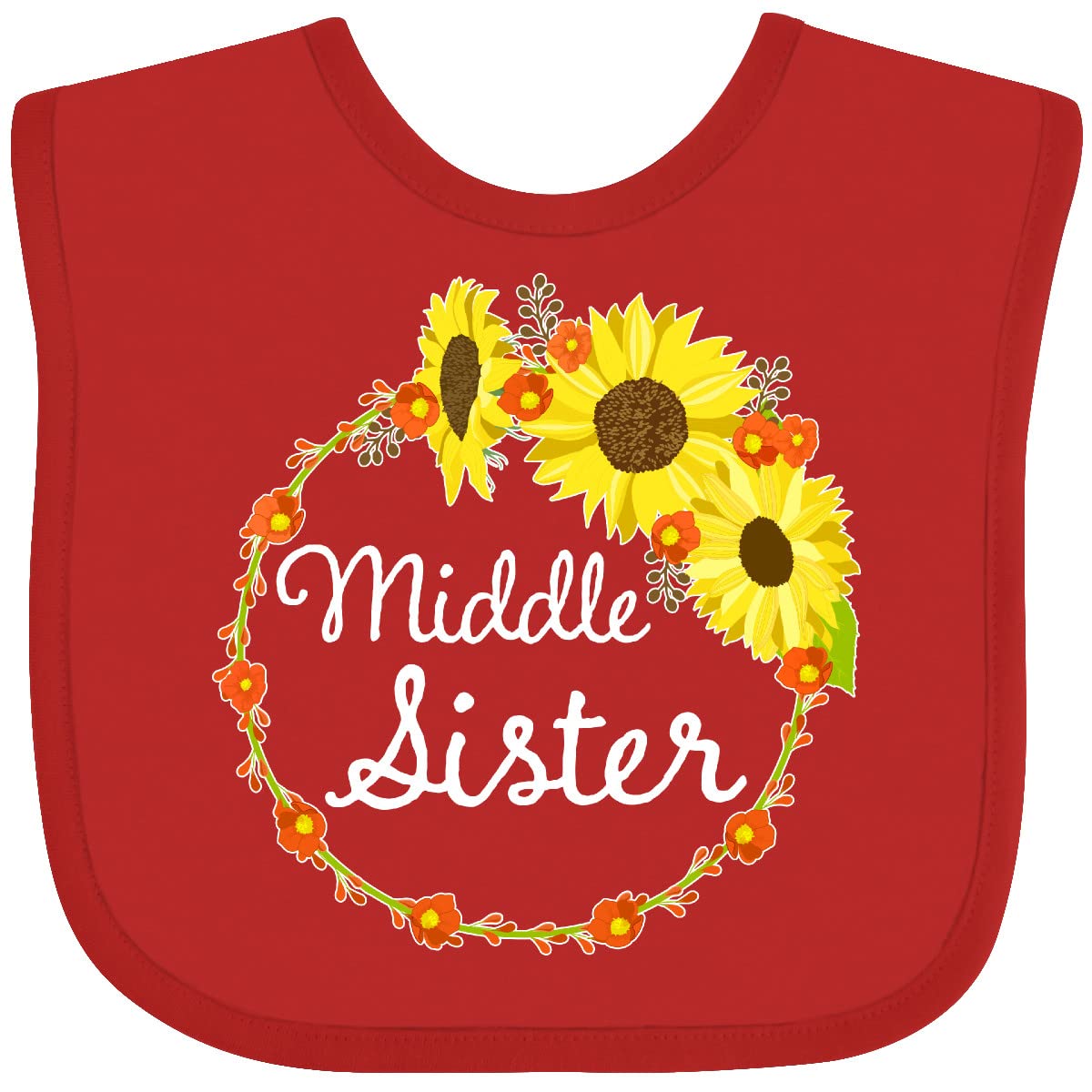 Inktastic Middle Sister Sunflower Wreath Baby Bib - Soft Cotton Drool Bib for Infants & Toddlers - Perfect for Feeding, Teething, and Photo Shoots