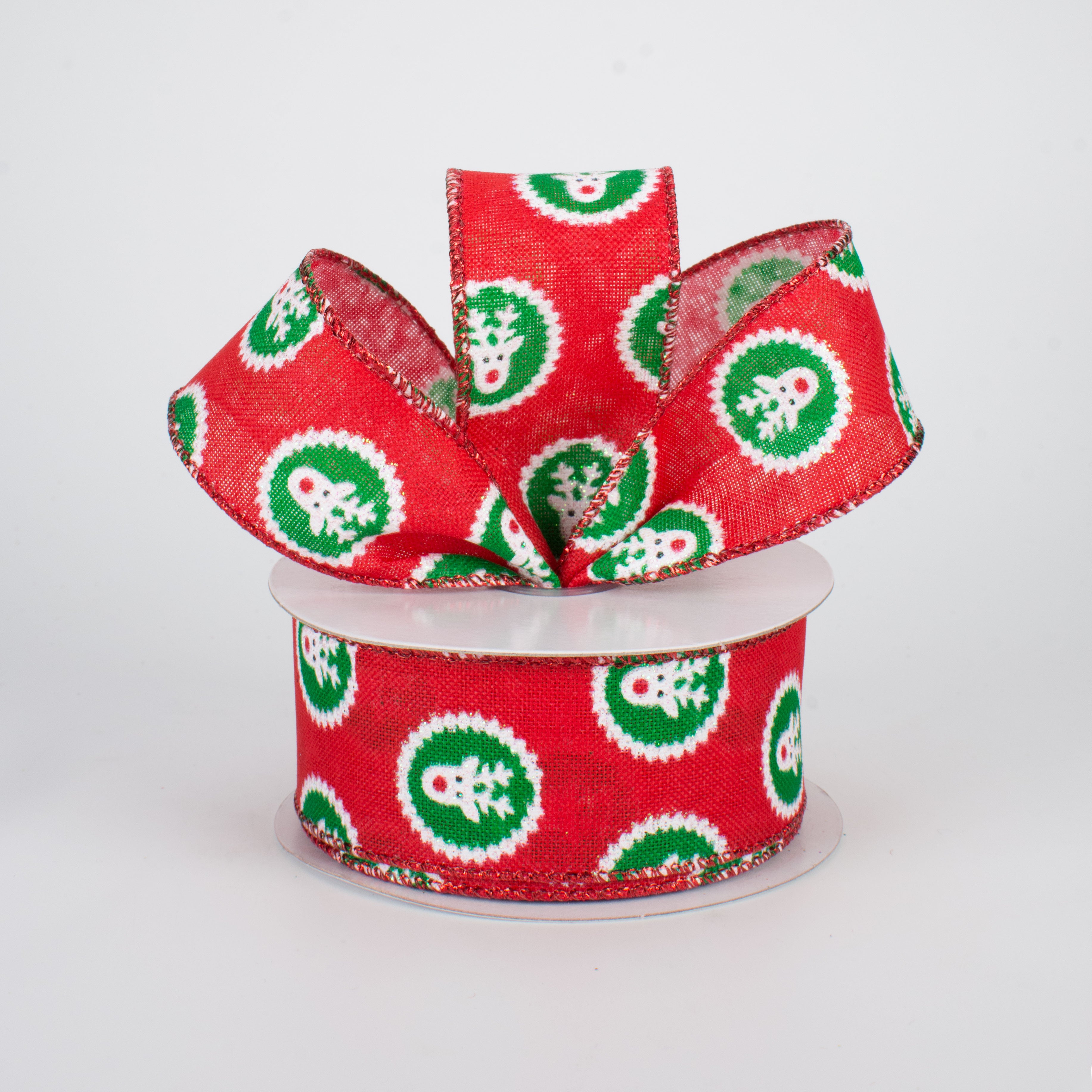 1.5 Inch Christmas Reindeer Polka Dot Ribbon - 10 Yards Bulk Roll for Gift Wrapping, Holiday Decorations, Tree Trimming and DIY Crafts
