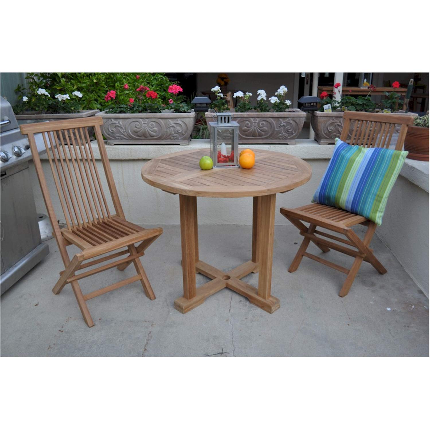 Anderson Teak SET-209 Bristol 3-Piece Outdoor Dining Set with Straight Legs - Perfect for Patio, Garden, and Backyard Entertaining