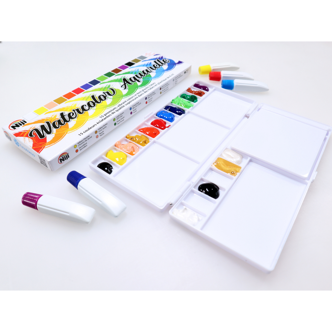Niji Premium Watercolor Paint Set - 15 Vibrant Colors (NNC15) for Artists, Students & Professionals - Perfect for Sketching, Painting & Mixed Media Art