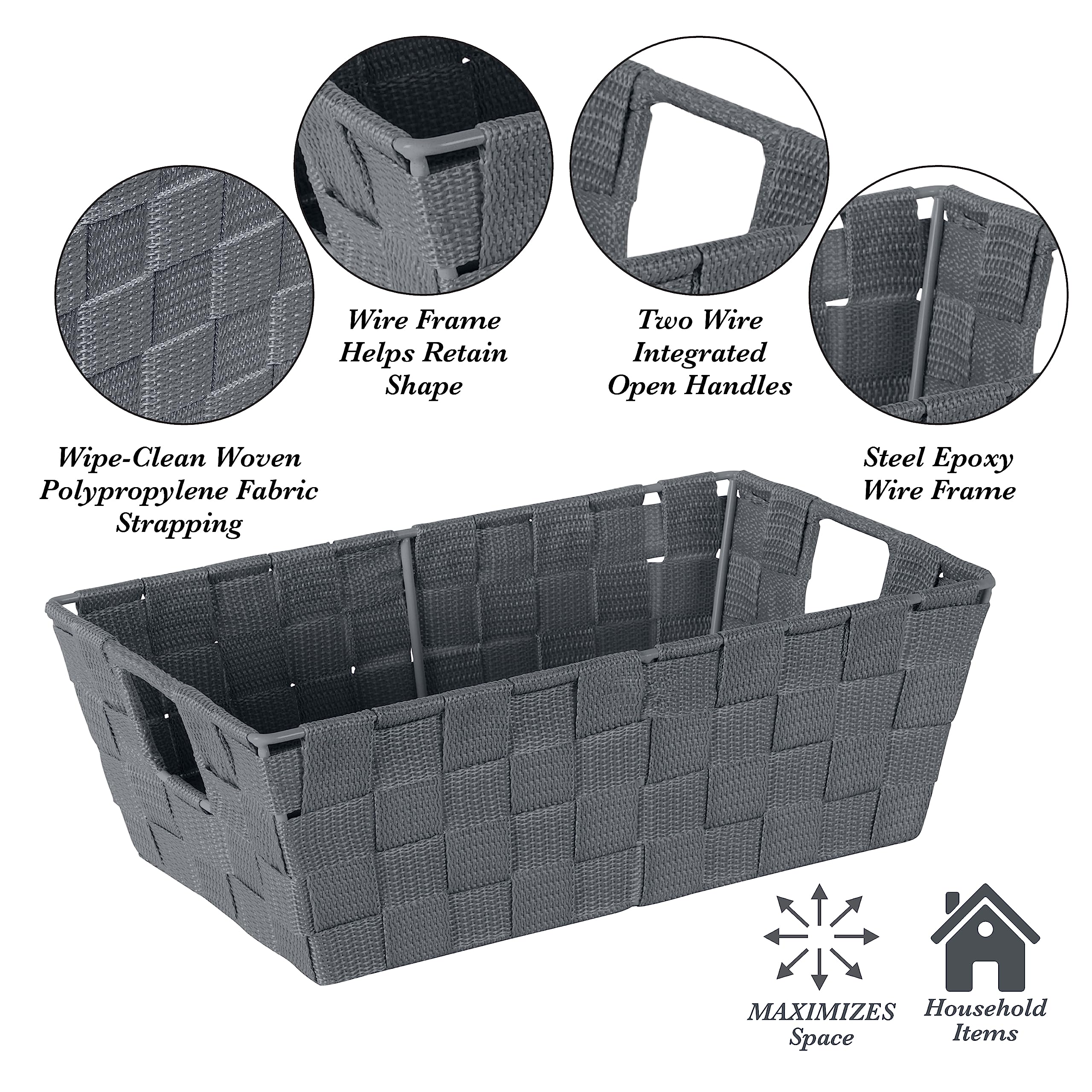 Stylish Woven Storage Baskets with Handles - 4-Pack Gray Decorative Organizer Bins for Bedroom, Closet, Nursery & Bathroom - Perfect for Toys, Accessories & Gift Storage