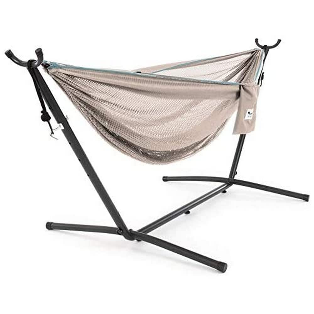 Vivere C9MESH-44 Hammock with Stand - Sand & Sky Color - Portable Outdoor Hammock for Backyard, Beach, Camping & Relaxation