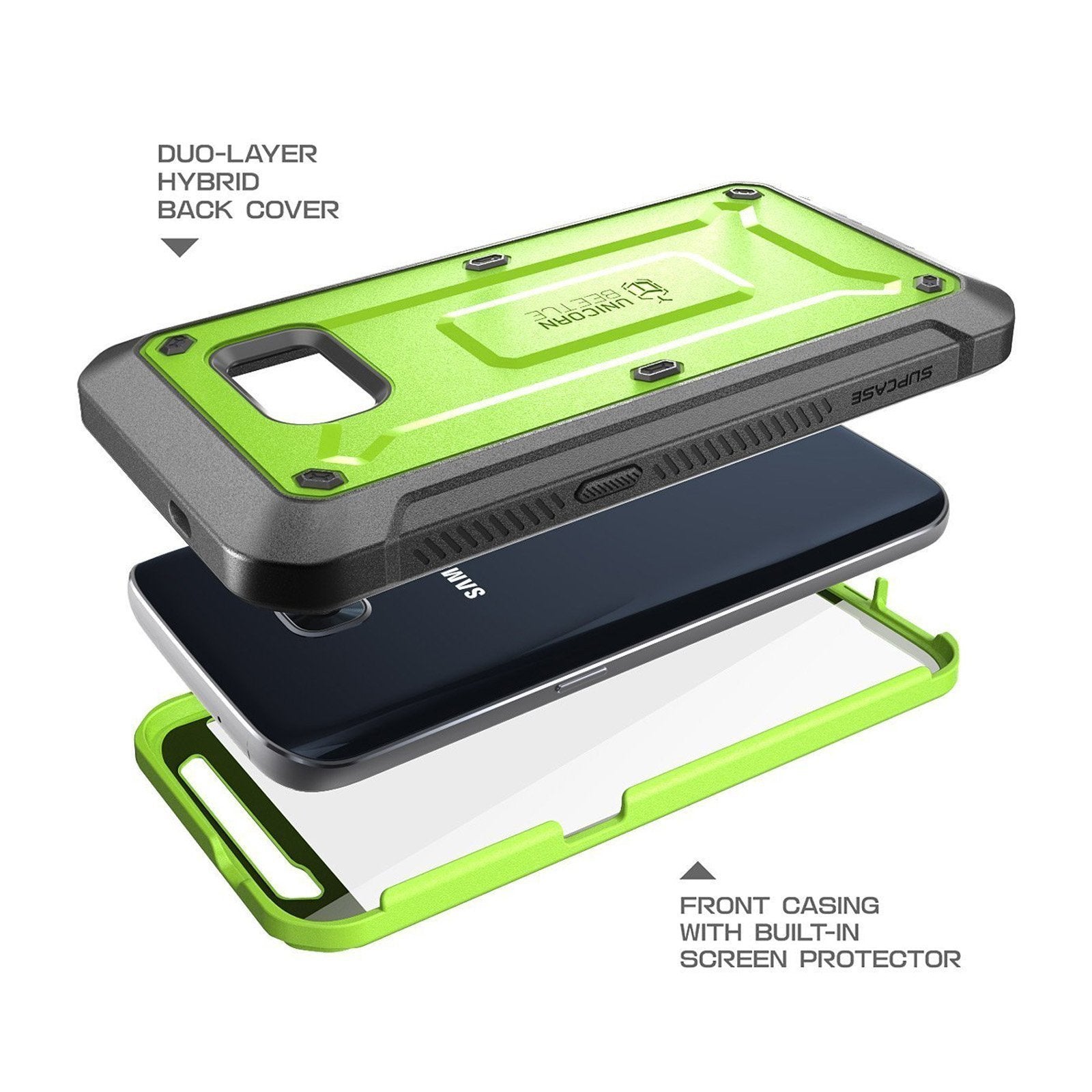 Samsung Galaxy S7 Unicorn Beetle Pro Full-Body Rugged Holster Case - Heavy Duty Protection with Built-in Screen Protector - Perfect for Outdoor, Construction & Extreme Sports Use (Green)