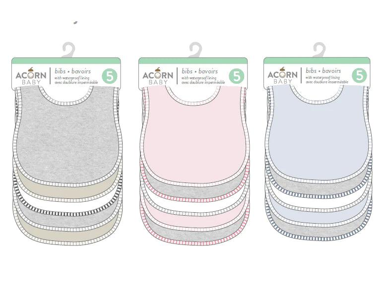 Acorn Baby Bibs 5 Pack - Soft Waterproof Drool Bibs for Infants & Toddlers - Perfect for Feeding, Teething, and Messy Playtime