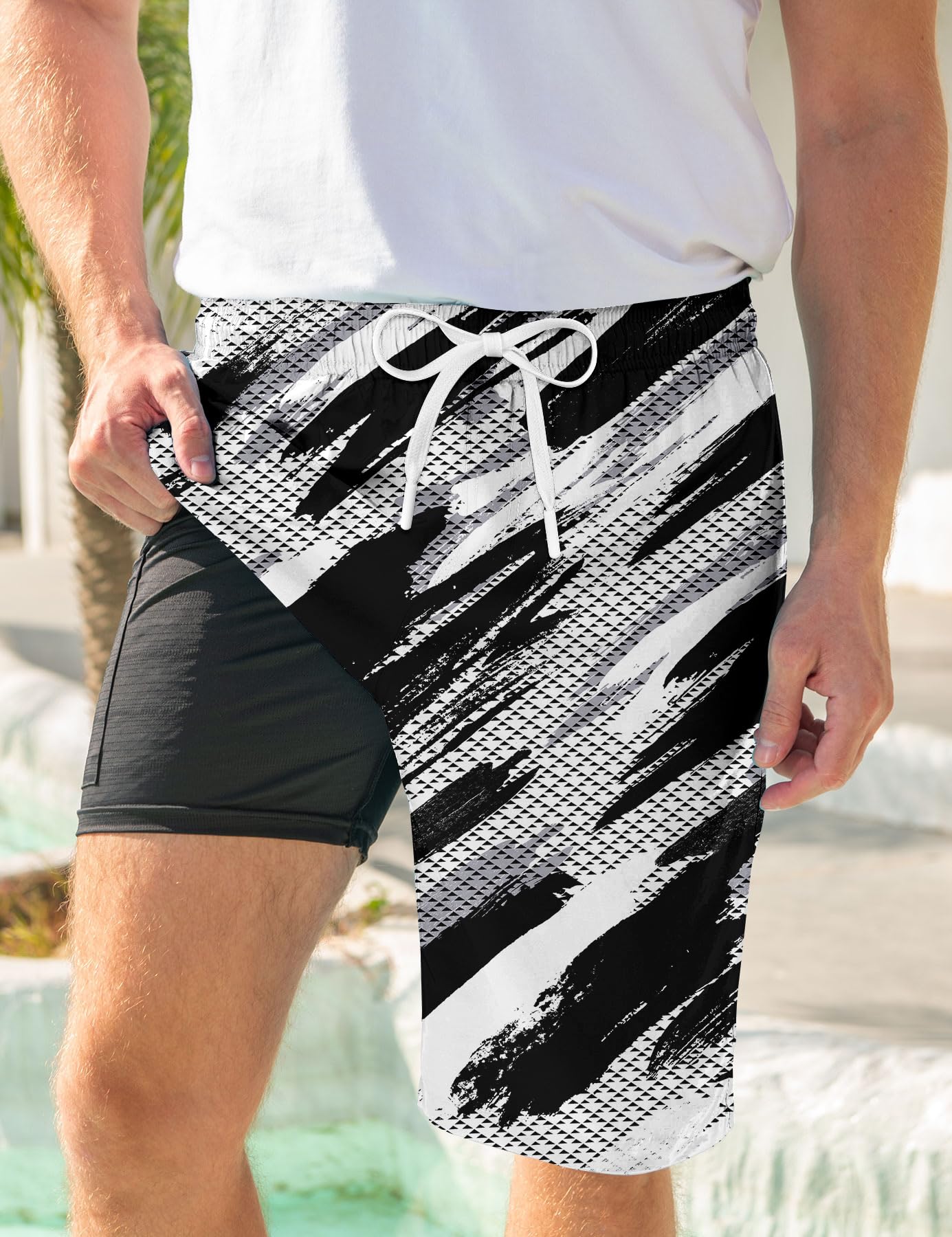 Goodstoworld Men's Funny Swim Trunks with Compression Liner - 2-in-1 Quick-Dry 9
