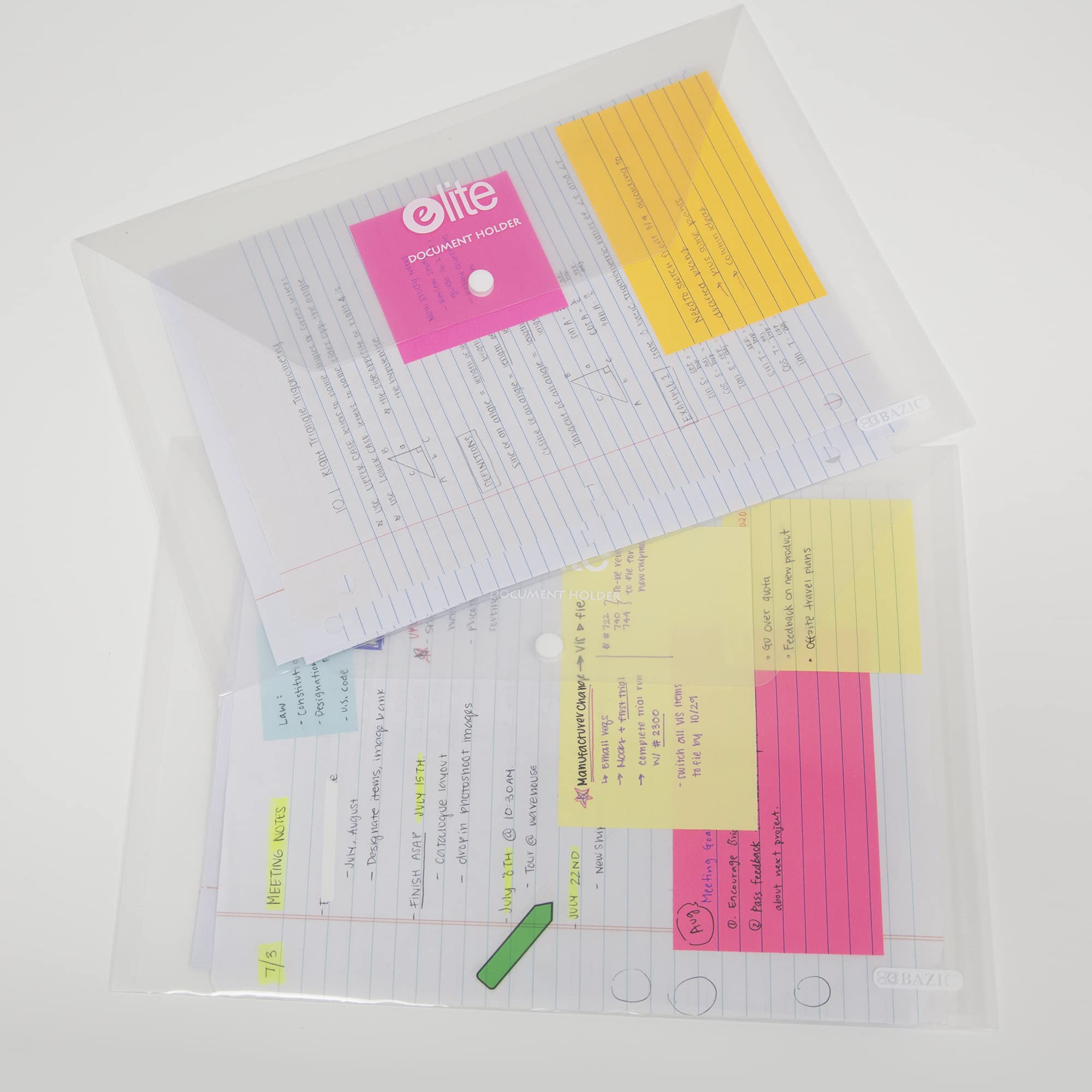 BAZIC 48-Pack Clear Plastic Envelopes with Snap Closure - Letter Size & A4 File Folders for School, Office, Mailing & Document Organization | Durable Poly Envelopes for Papers, Photos & Important Documents
