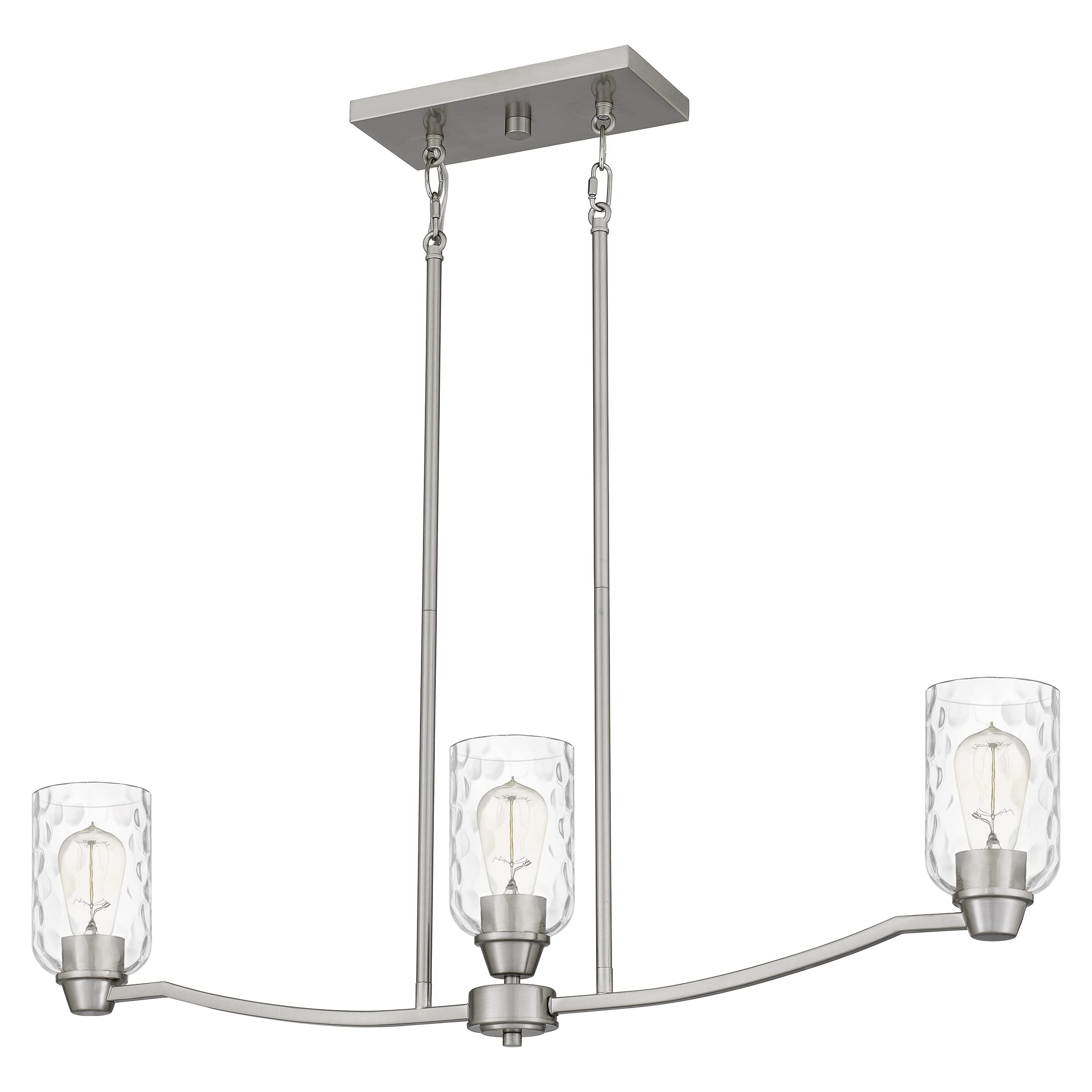 Quoizel Acacia 3-Light Brushed Nickel Linear Chandelier - Modern Dining Room Lighting Fixture for Kitchen Island, Bedroom or Entryway