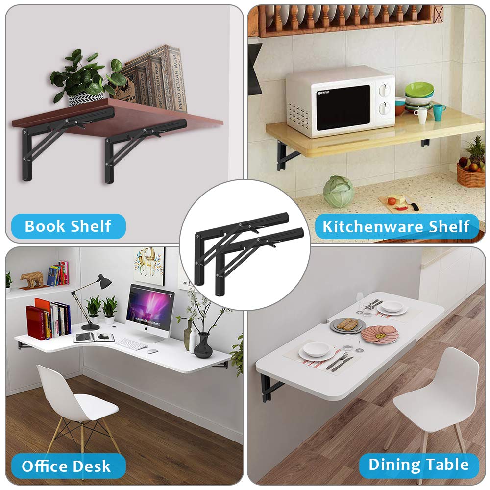 Heavy Duty Folding Shelf Brackets 2 Pack - 100lb Capacity for Wall Mounted Shelves & Tables (8