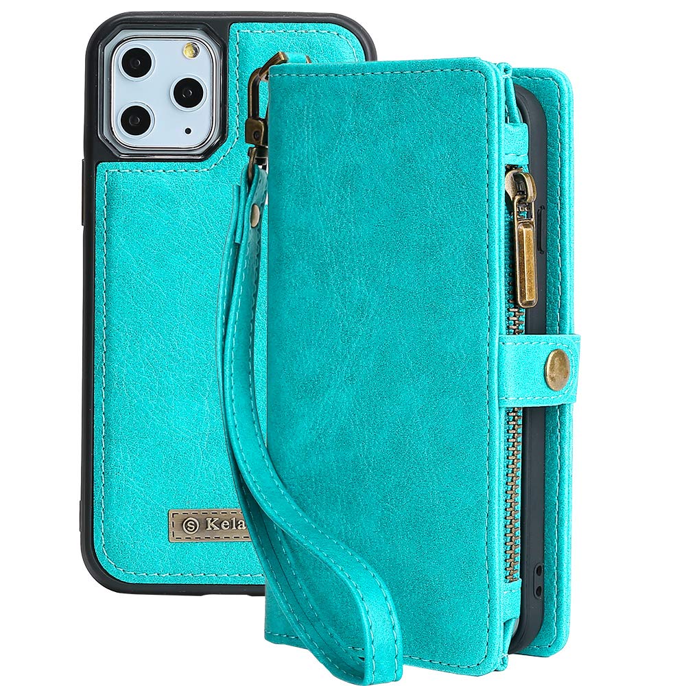 Premium Leather Wallet Case for iPhone 11 Pro - Magnetic Detachable Card Holder with Buckle (Blue) | Slim Protective Phone Cover with RFID Blocking - Perfect for Business, Travel & Everyday Use