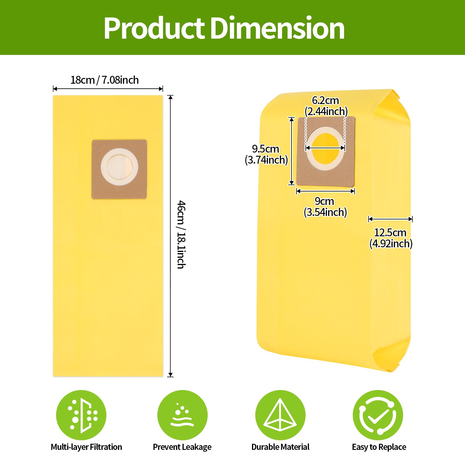 15 Pack AH10243 Disposable Vacuum Bags - Compatible with Hoover Commercial CU2, CH54013, CH54015, CH54113, CH54115 Vacuum Cleaners - Replacement for Part AH10243 (Yellow) - Ideal for Office, Hotel & Commercial Cleaning