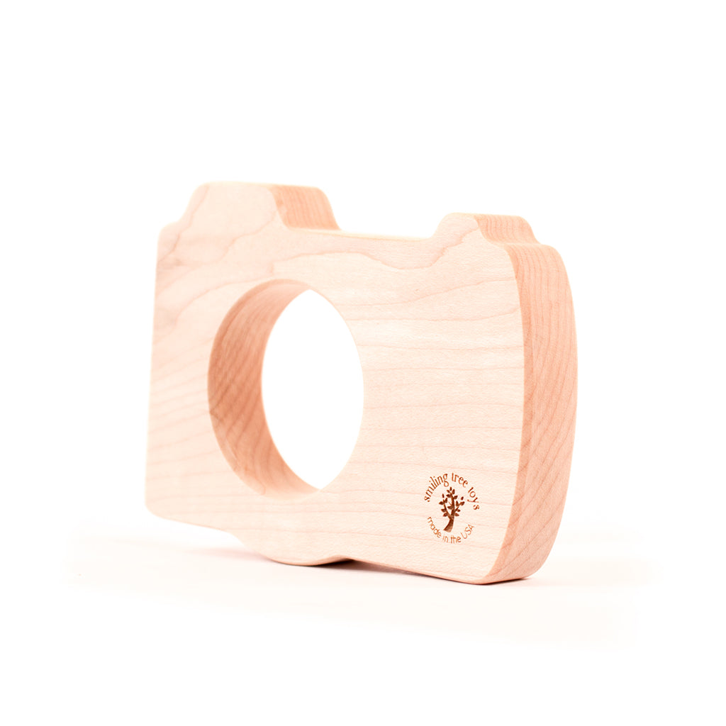 Natural Wooden Baby Teether for Soothing Sore Gums - Safe BPA-Free Camera-Shaped Teething Toy for Infants & Toddlers - Perfect for Home, Travel, and On-the-Go Teething Relief