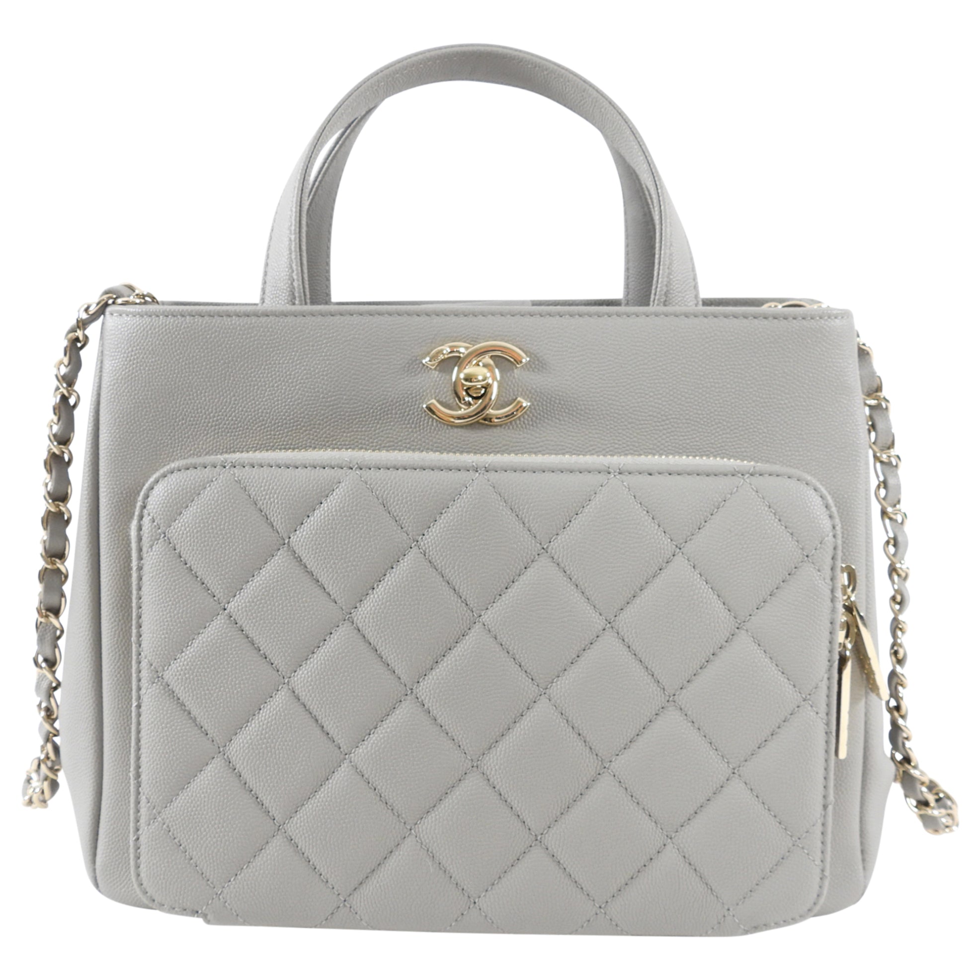 Chanel Small Light Grey Caviar Leather Business Affinity Two-Way Handbag for Women | Luxury Designer Tote & Shoulder Bag for Work, Travel & Everyday Use