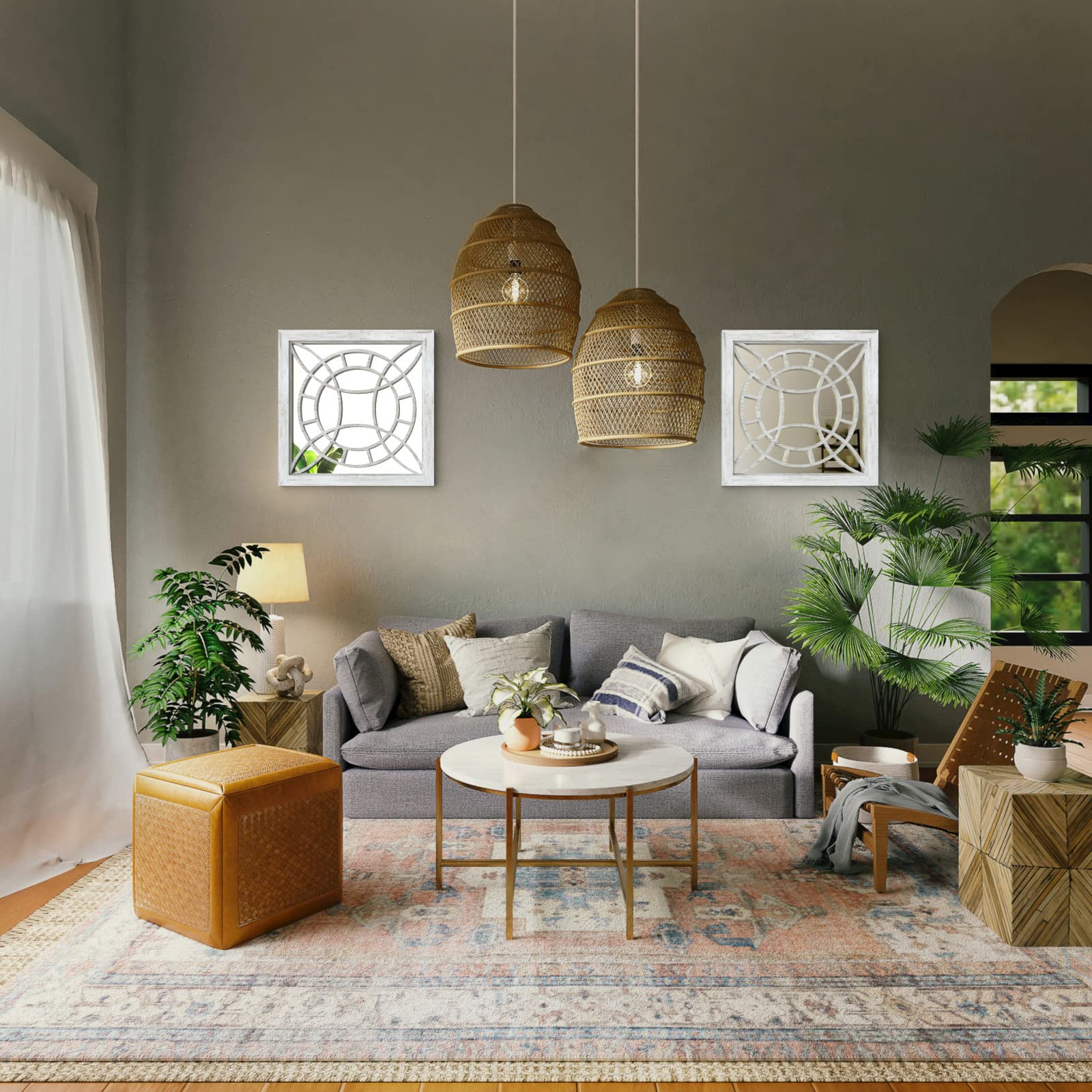Square Mirror Wall Decor 4PCS - Farmhouse Entryway Mirrors for Living Room, Kitchen & Bathroom (12”x12”)