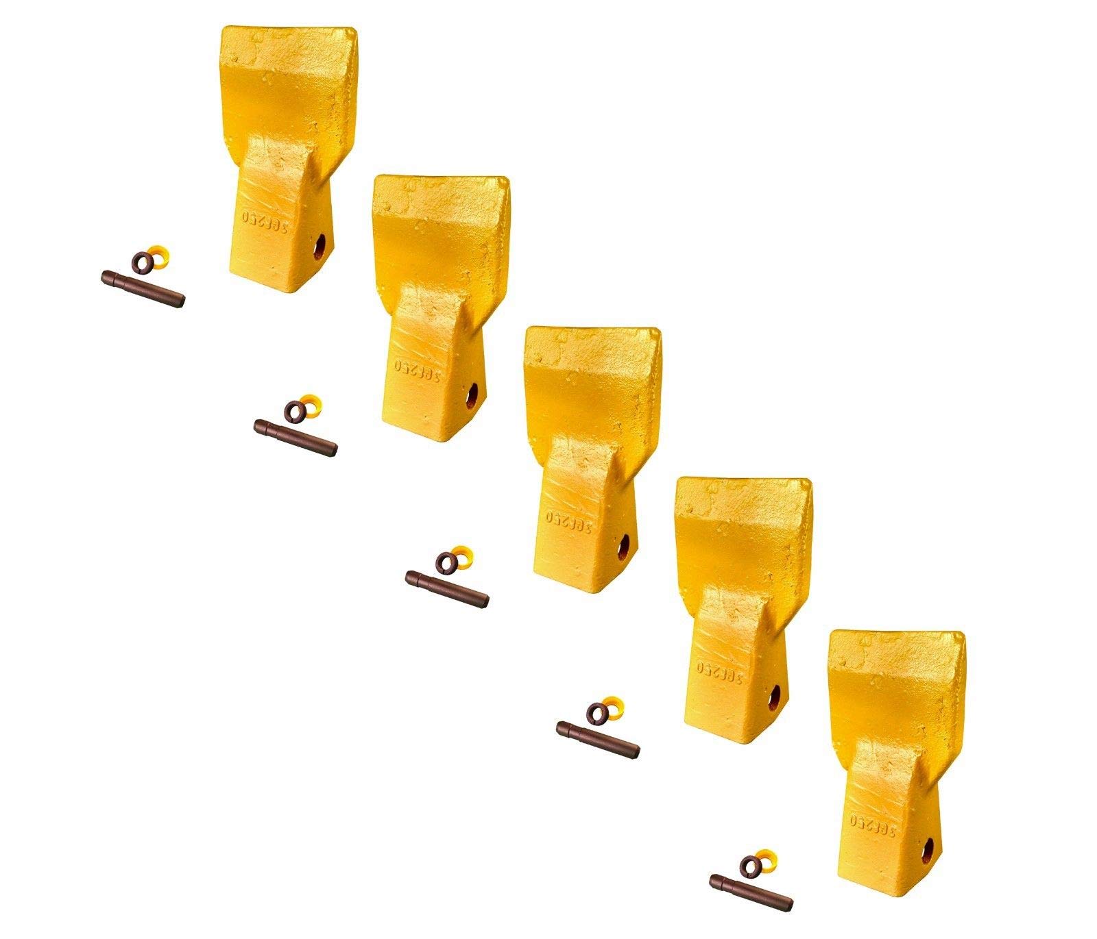 5-Pack CAT J250 Style Bucket Flare Teeth with Pins & Retainers - Compatible with 3G8250 & 2085254 - Heavy Duty Excavator Bucket Teeth for Construction, Mining, and Landscaping
