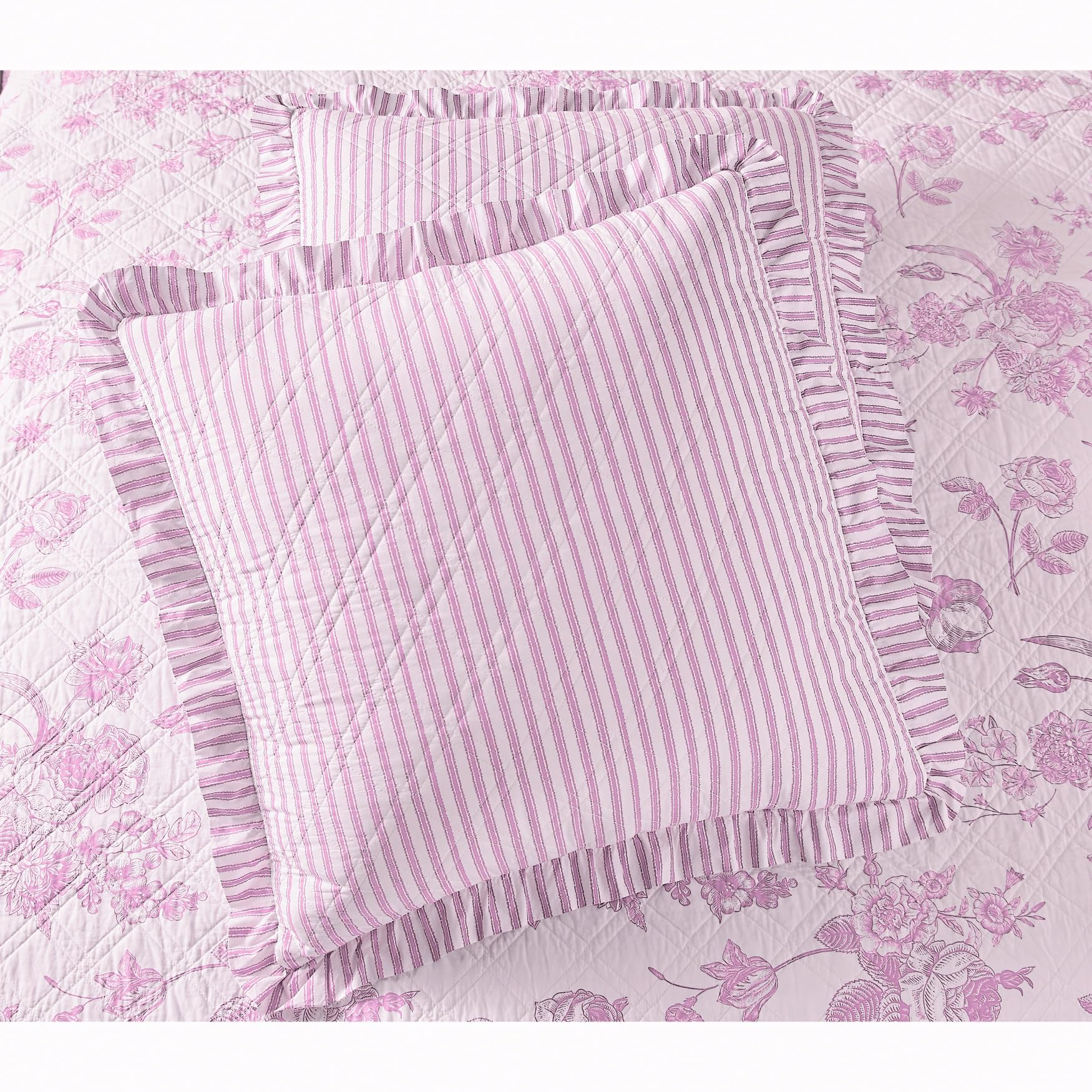 BrylaneHome Frances 6-Piece King Size Quilt Set in Lilac - Soft & Cozy Bedding for Master Bedroom, Guest Room, or Luxury Hotel Decor