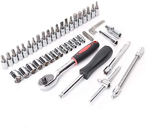 46-Piece Mechanics Tool Set - Socket Wrench & Auto Repair Tools Kit with Plastic Toolbox Organizer | Perfect for Car Maintenance, DIY Projects & Home Repairs